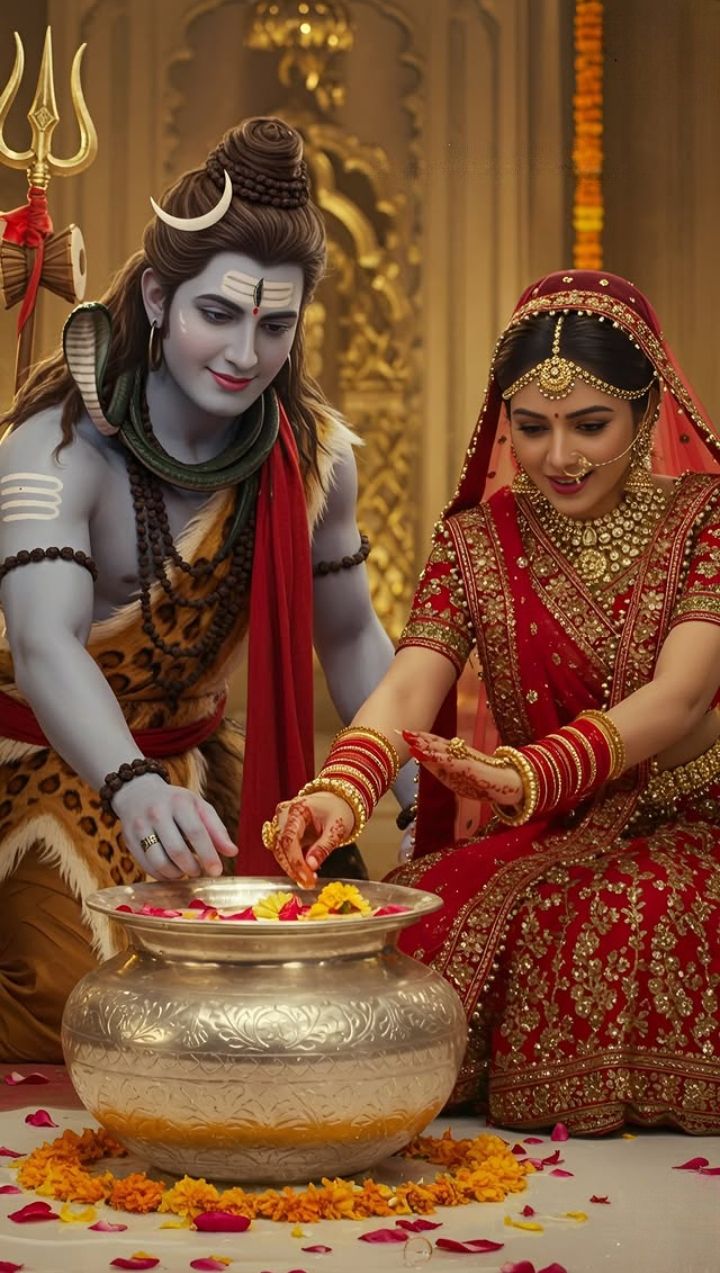 Shiva and Parvati performing a ritual.