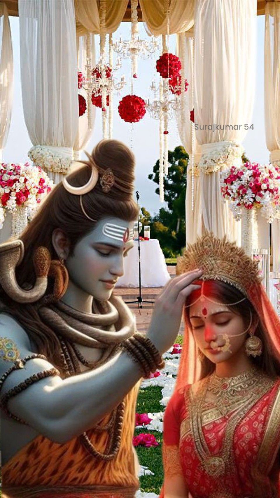 Shiva crowning Parvati in a wedding scene