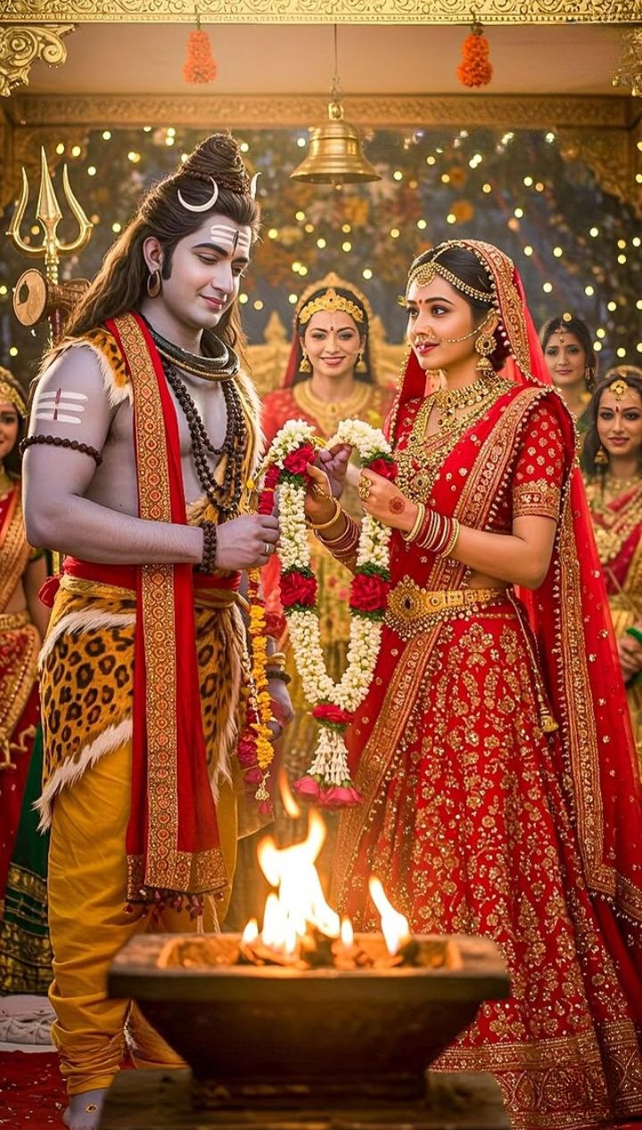 Shiva and Parvati wedding divine scene