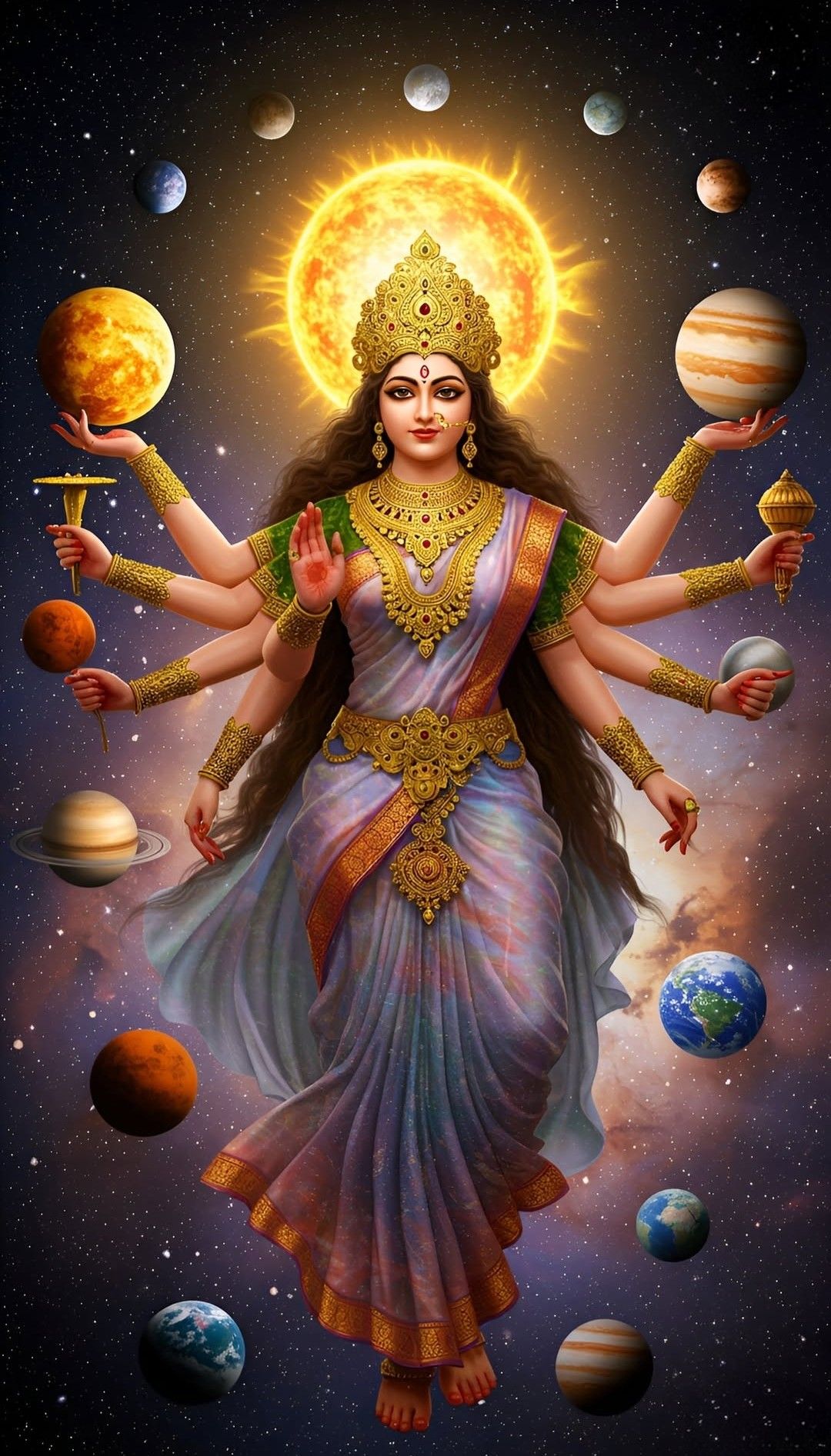 Parvati Maa amidst planets and cosmos