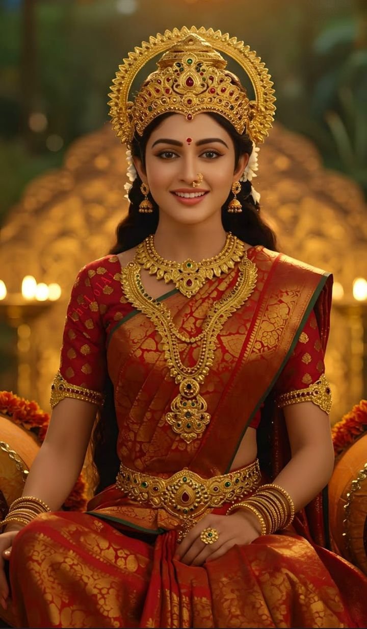 Parvati Maa in red and gold sari