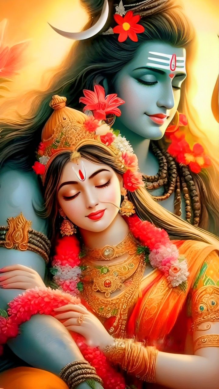Shiva and Parvati in a loving embrace.