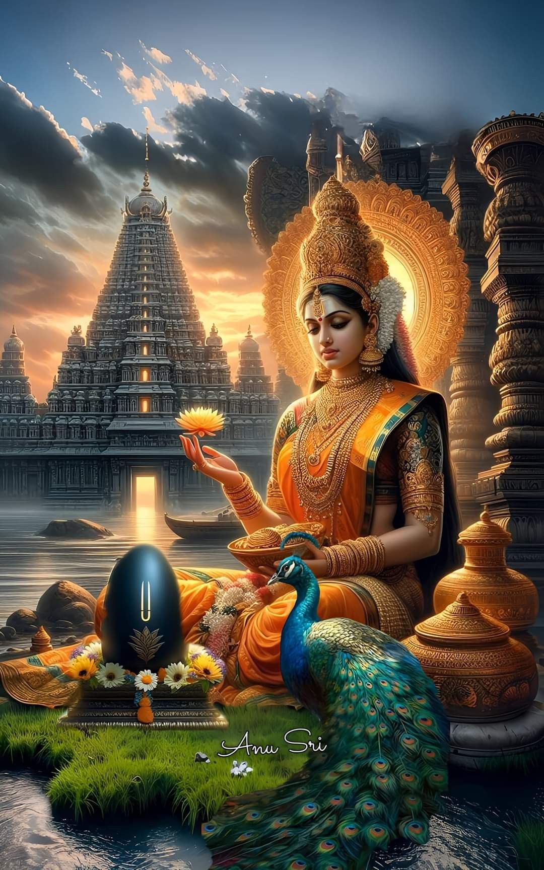 Parvati Maa offers lotus to Shiva Lingam