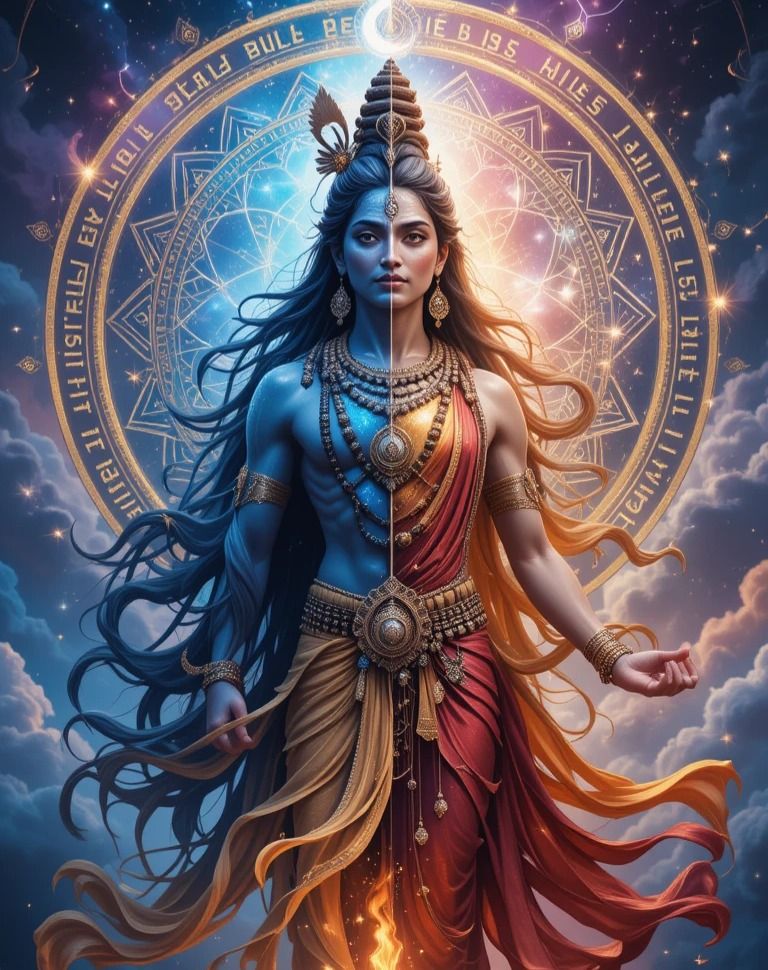 Ardhanarishvara: Parvati and Shiva united.