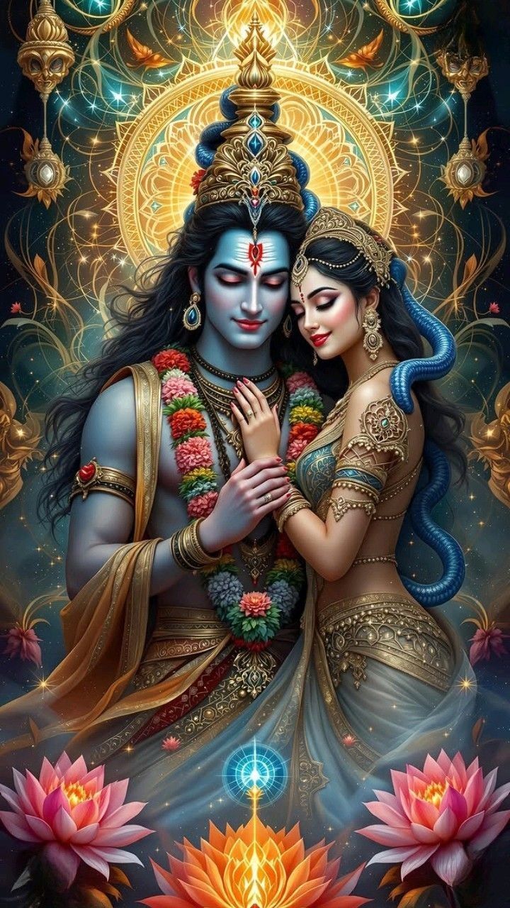 Shiva and Parvati in loving embrace