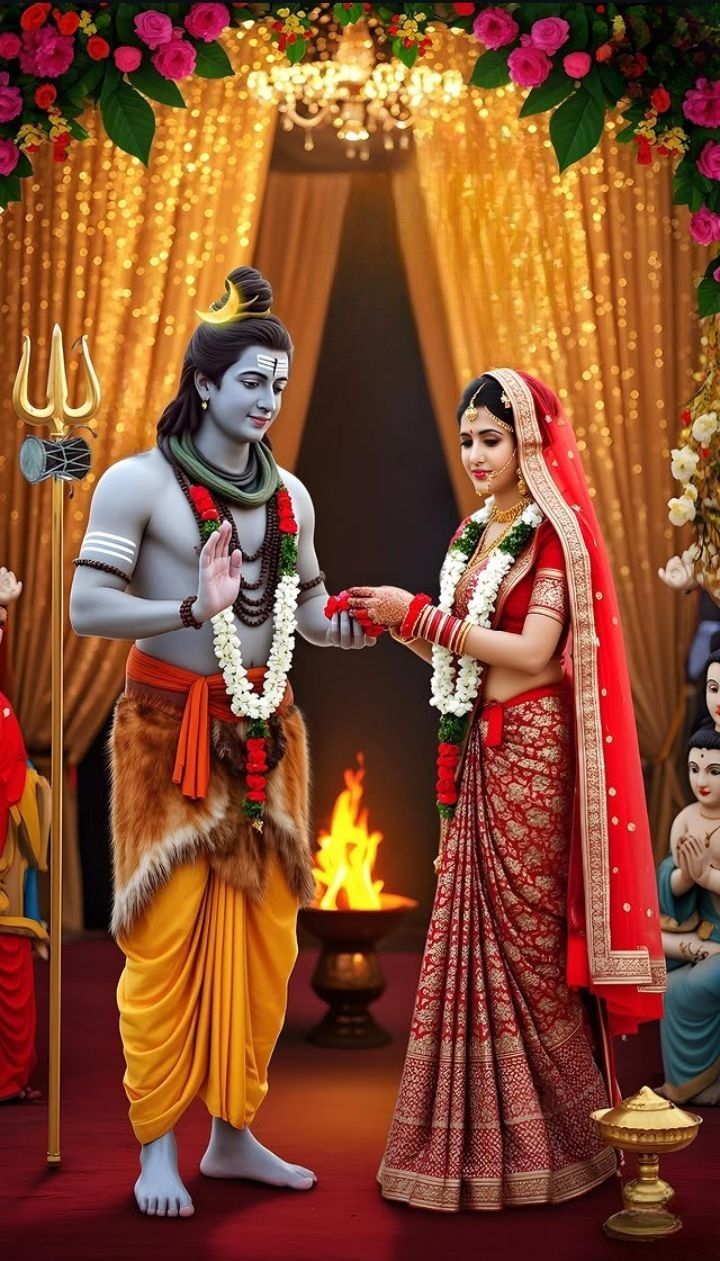 Shiva and Parvati divine wedding scene