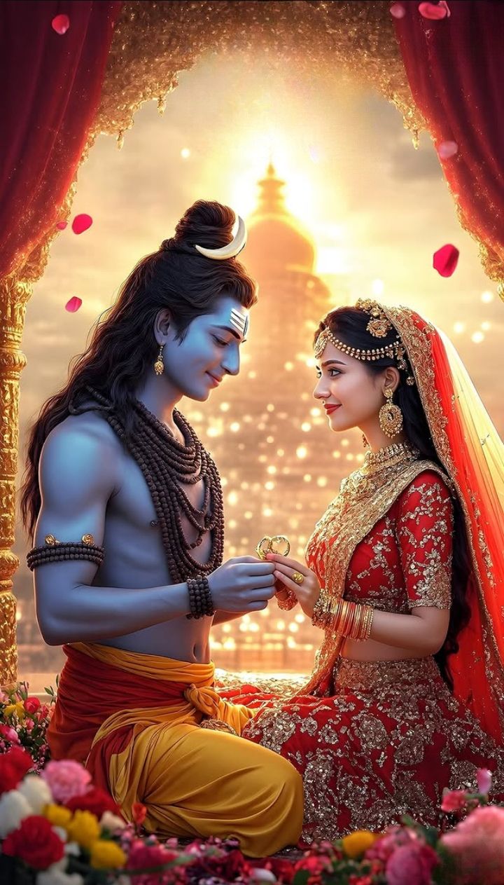 Shiva and Parvati exchanging rings.