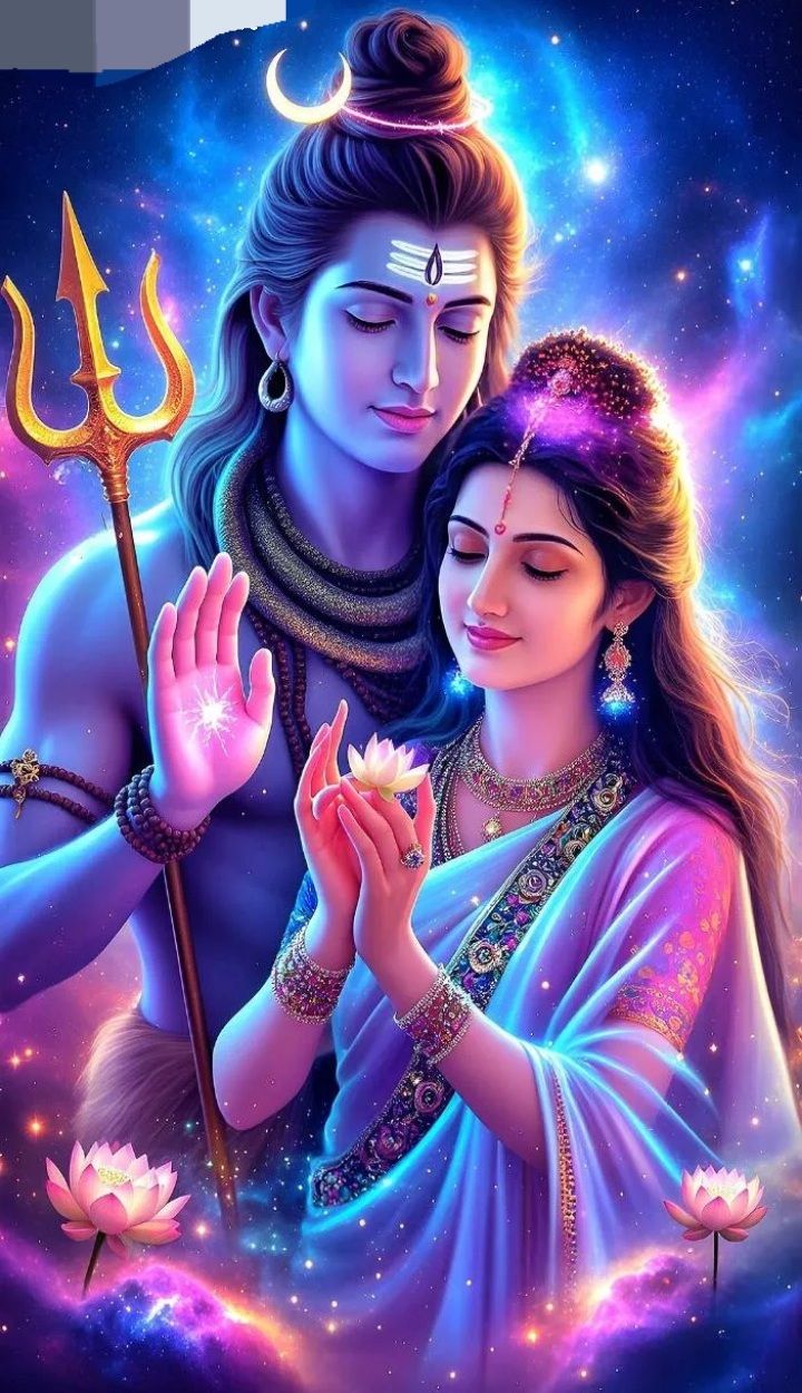 Shiva and Parvati divine cosmic embrace