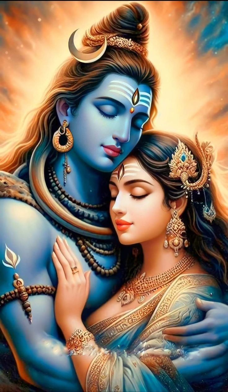 Shiva and Parvati divine loving embrace