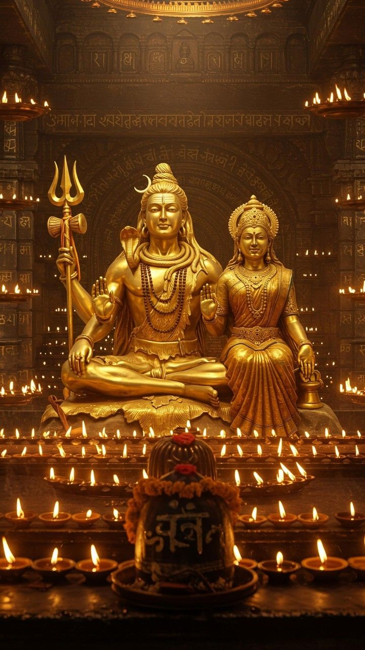 Shiva and Parvati seated in devotion