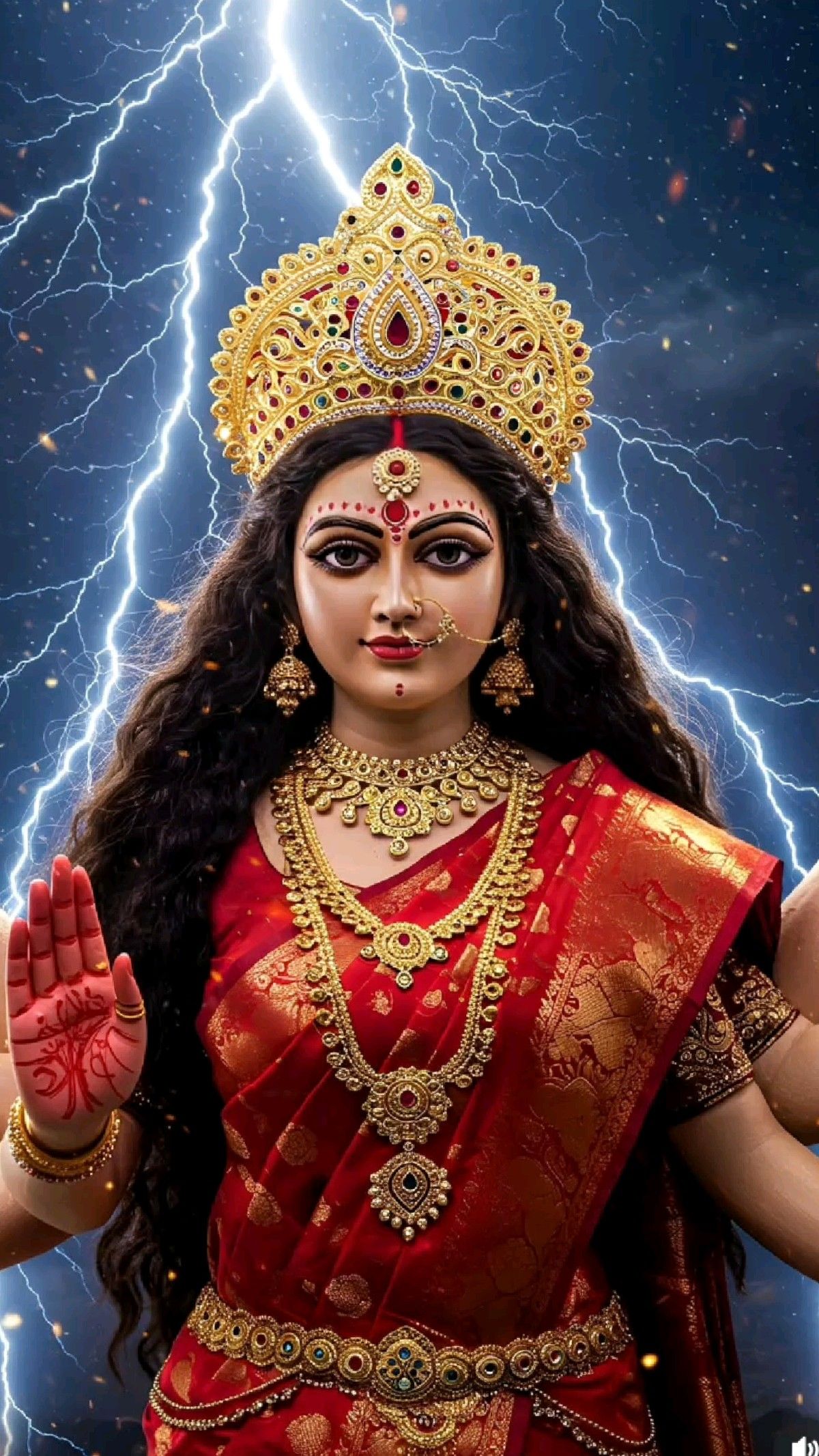 Goddess Parvati amidst cosmic lightning.