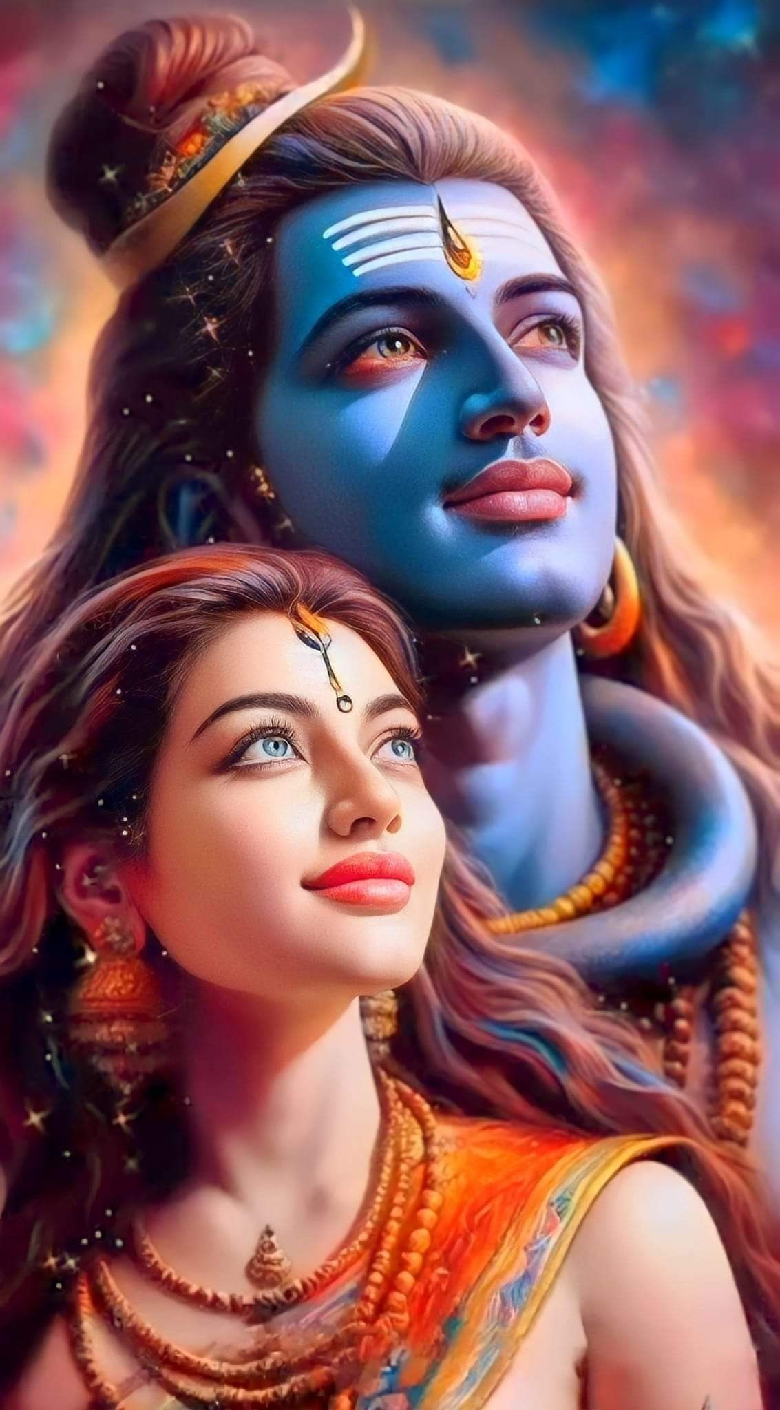 Shiva and Parvati divine portrait