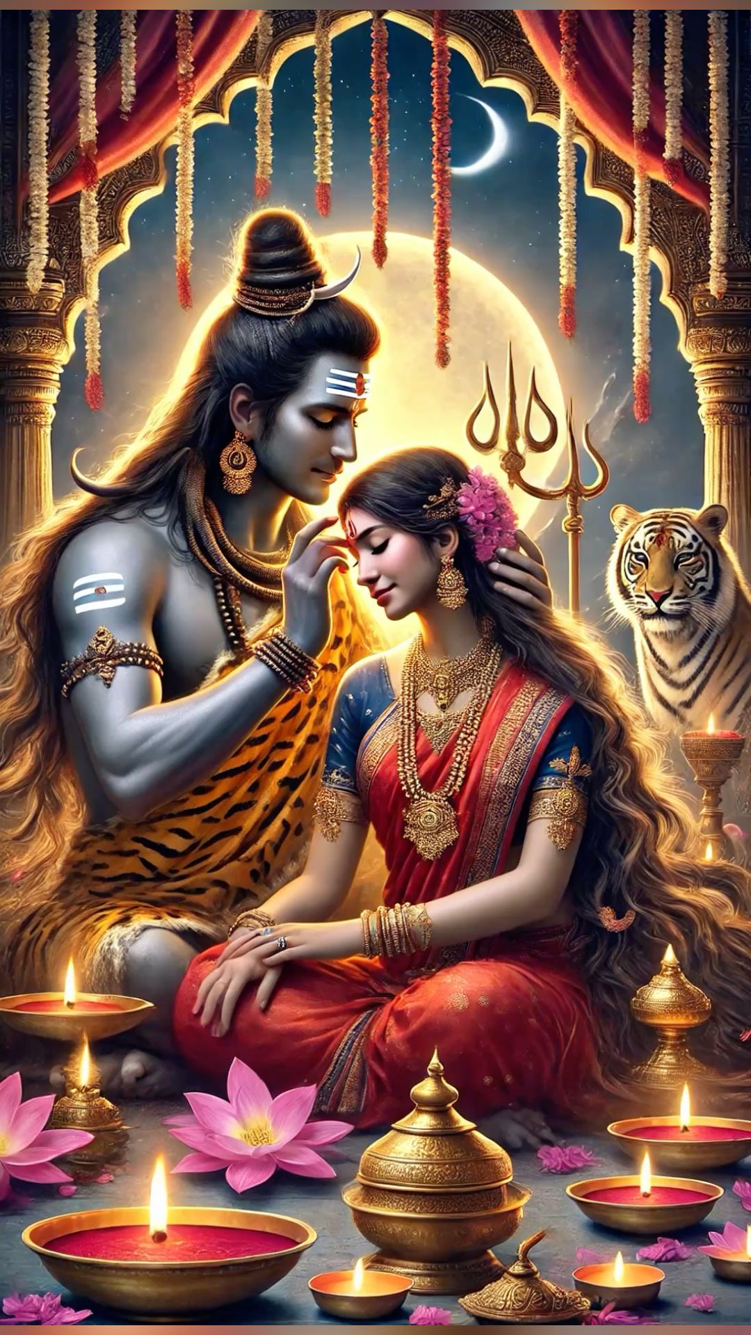 Shiva and Parvati divine loving embrace