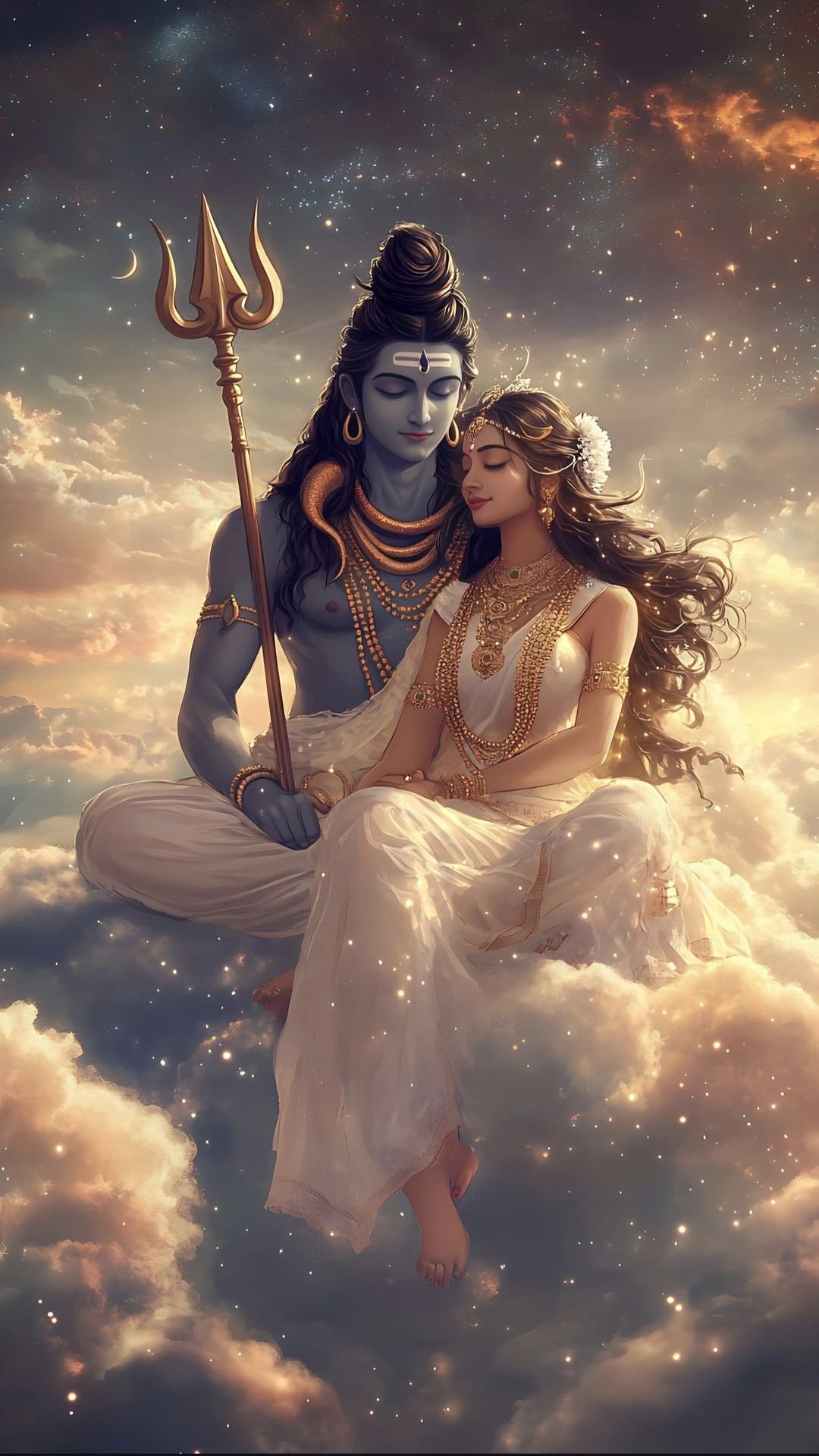 Shiva and Parvati amidst cosmic clouds