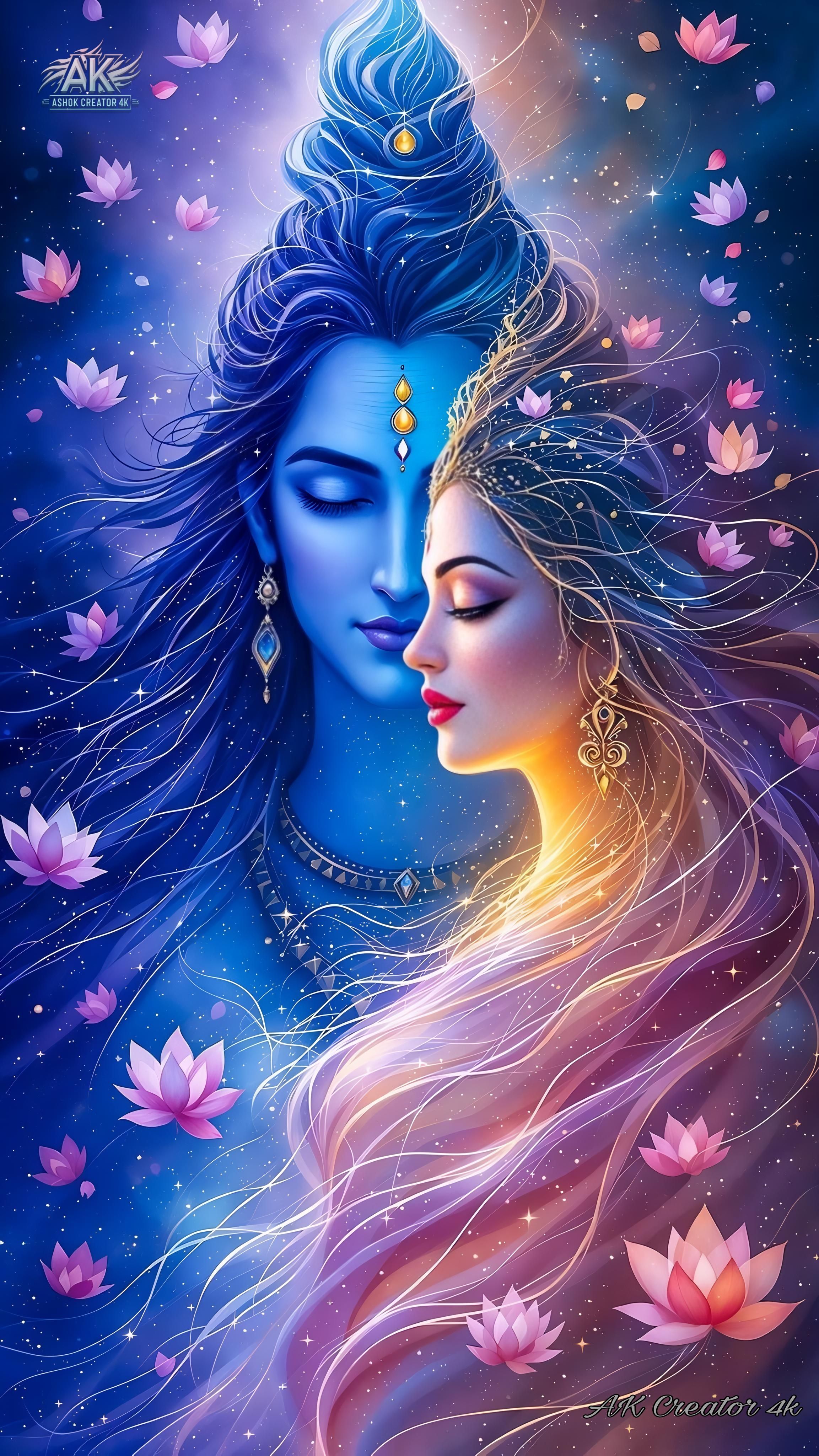 Shiva and Parvati divine loving embrace