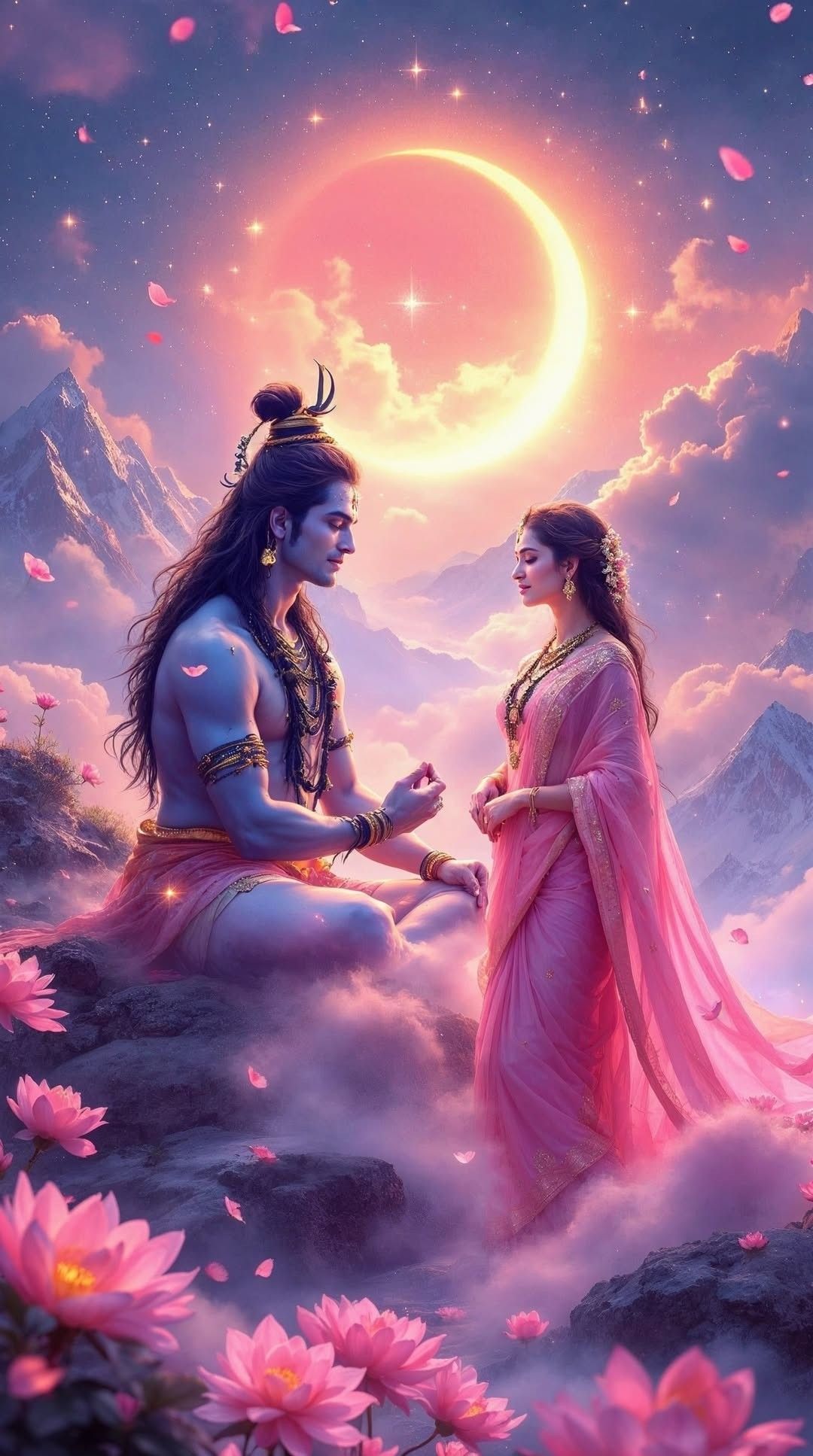 Shiva and Parvati in a celestial setting