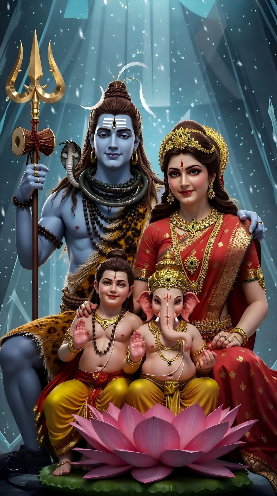 Shiva Parvati family portrait divine wallpaper