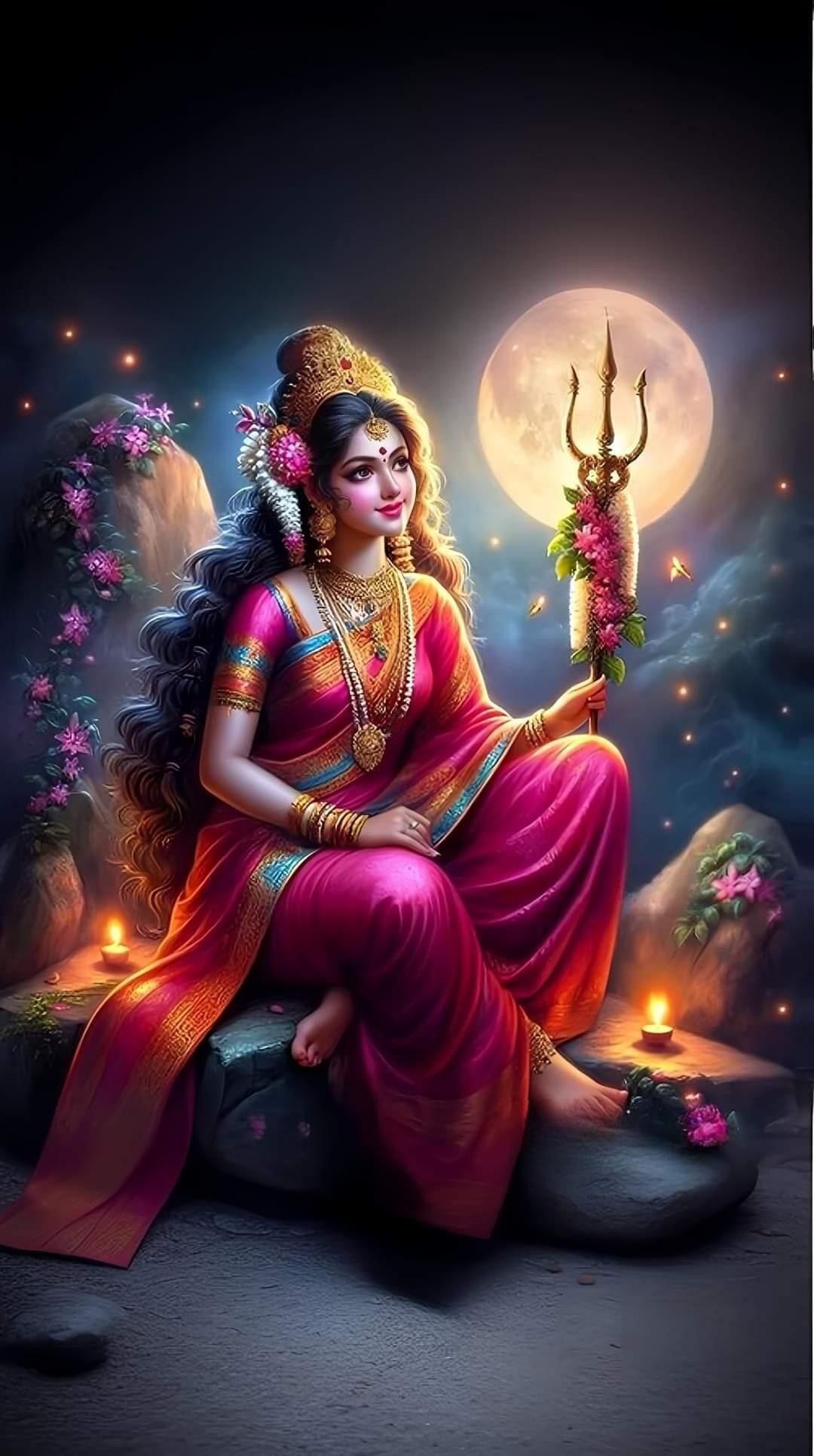 Goddess Parvati under the full moon