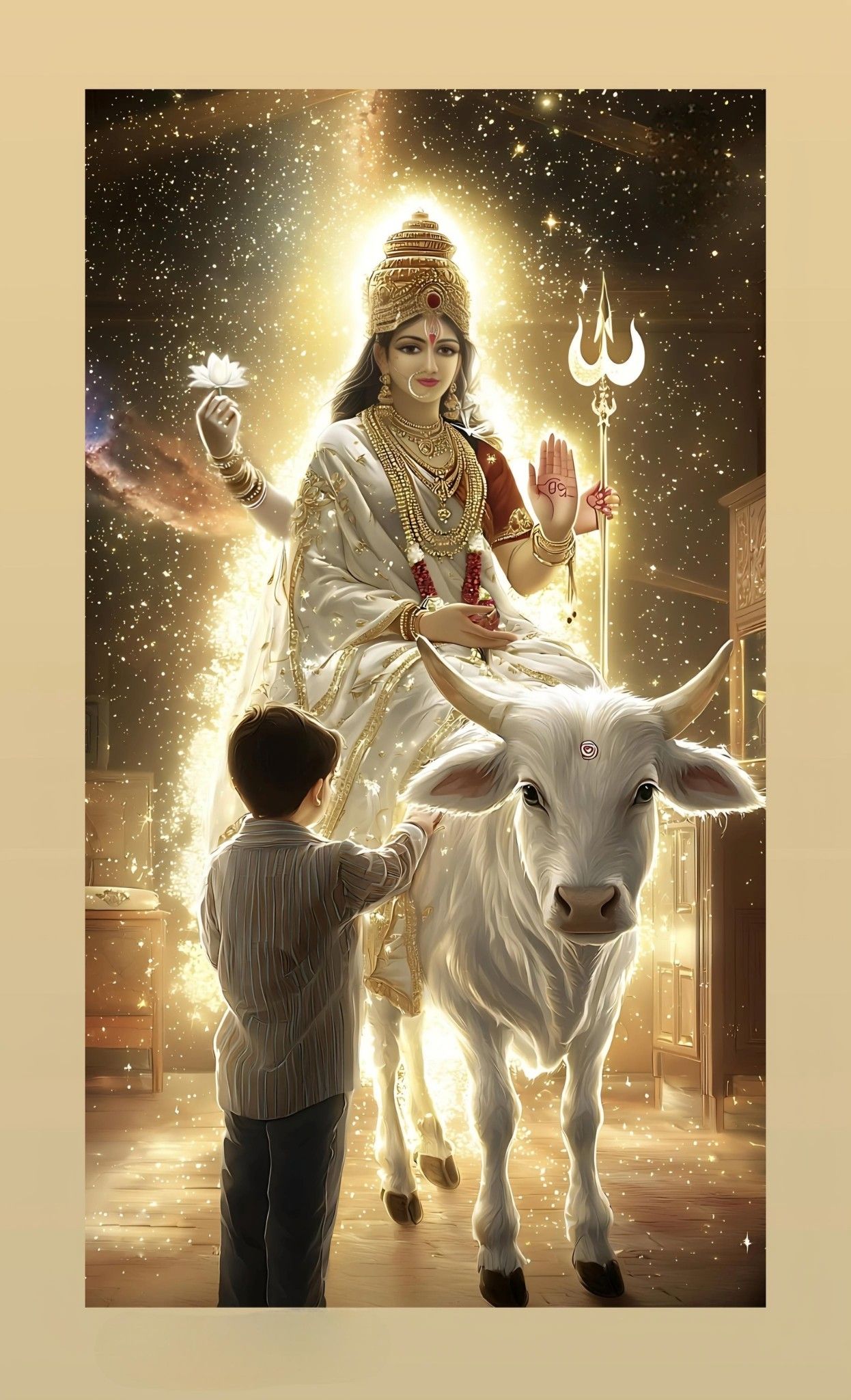 Parvati Maa on Nandi bull blessing devotee