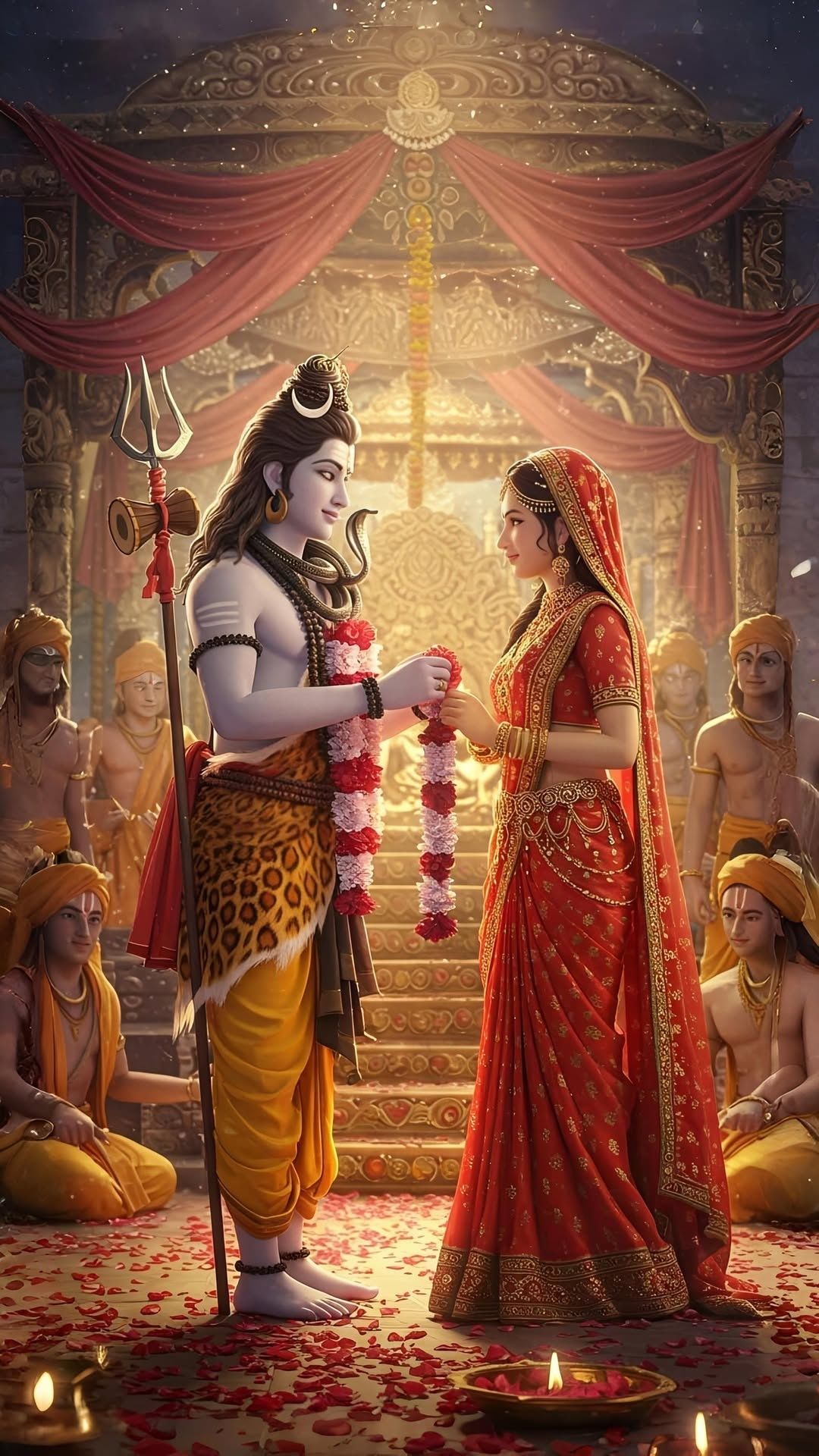 Shiva and Parvati divine wedding scene