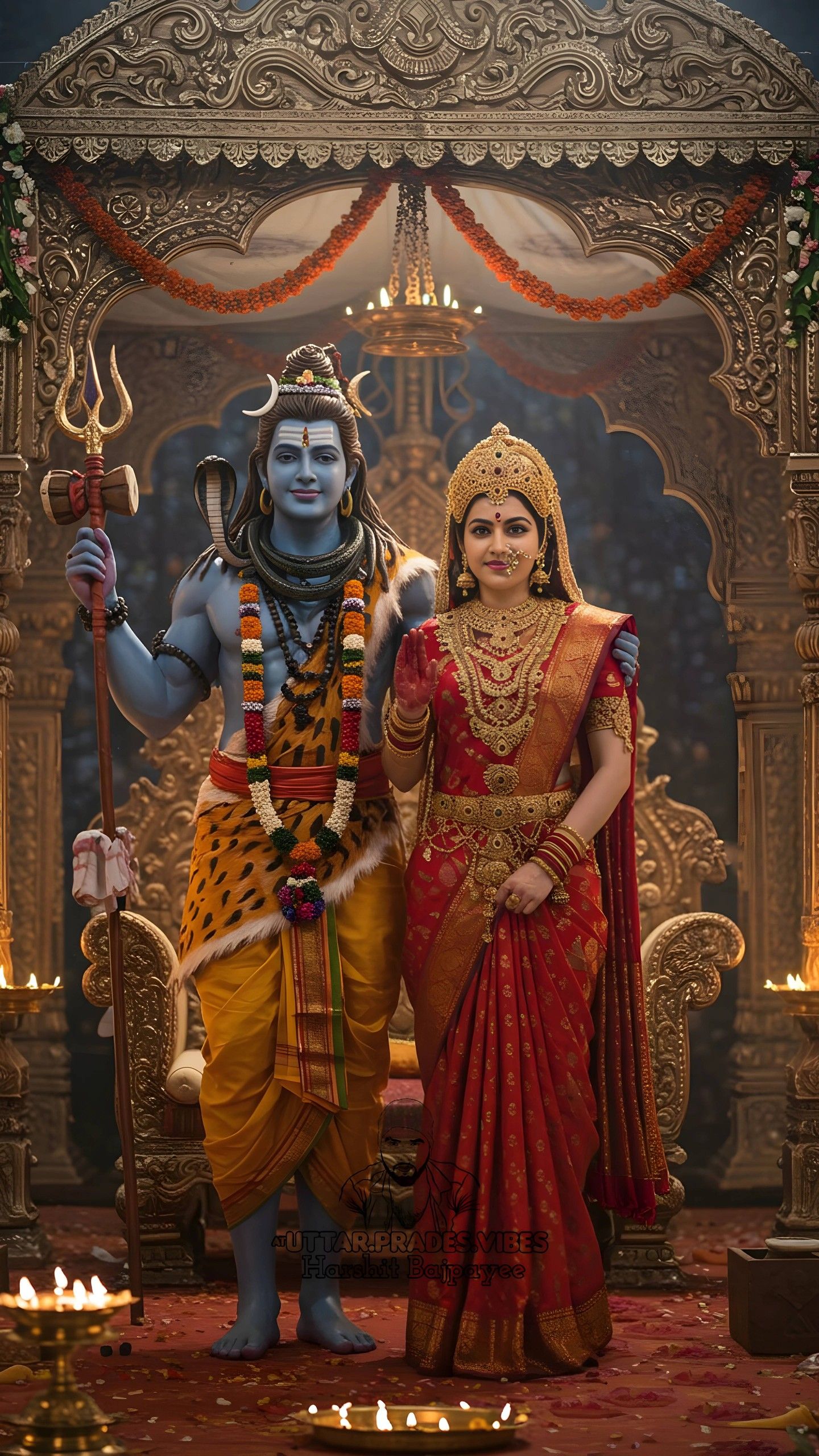 Shiva and Parvati divine portrait