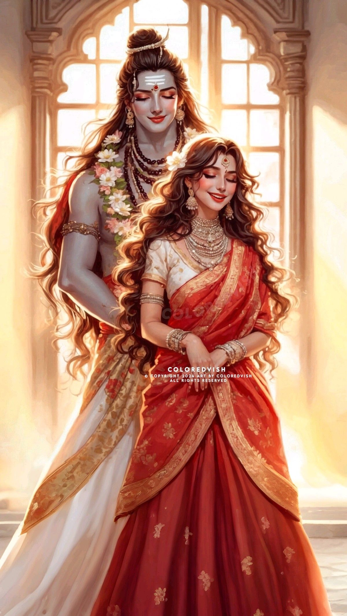 Shiva and Parvati in a loving embrace.