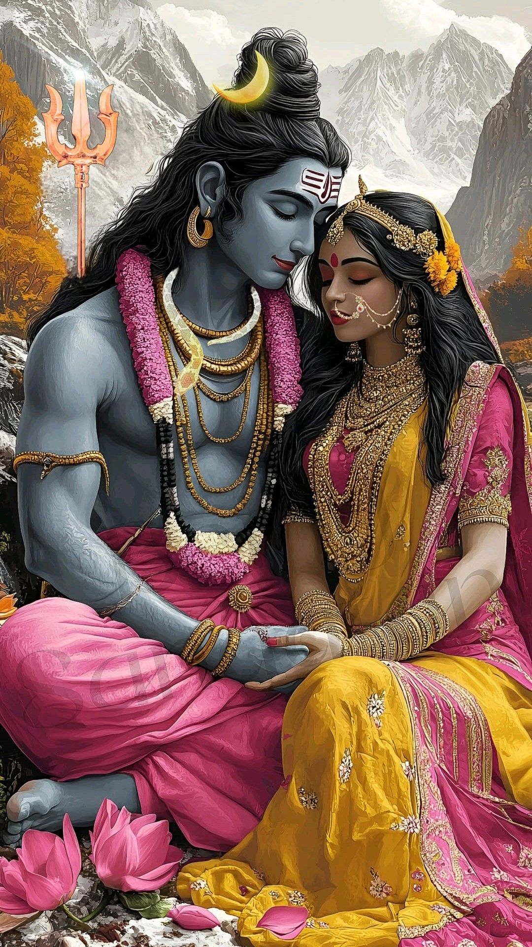 Shiva and Parvati in peaceful meditation