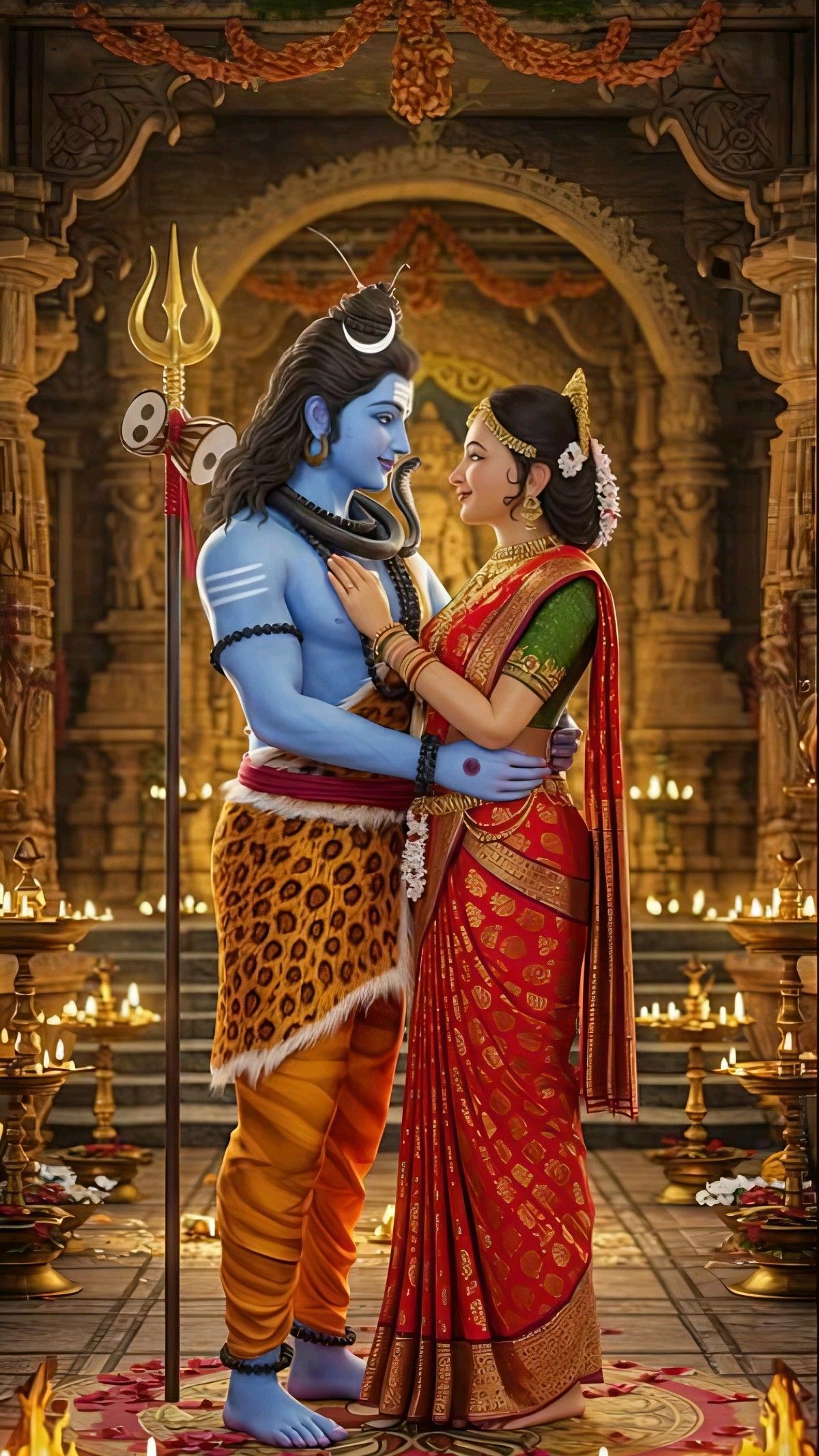 Shiva and Parvati embrace lovingly