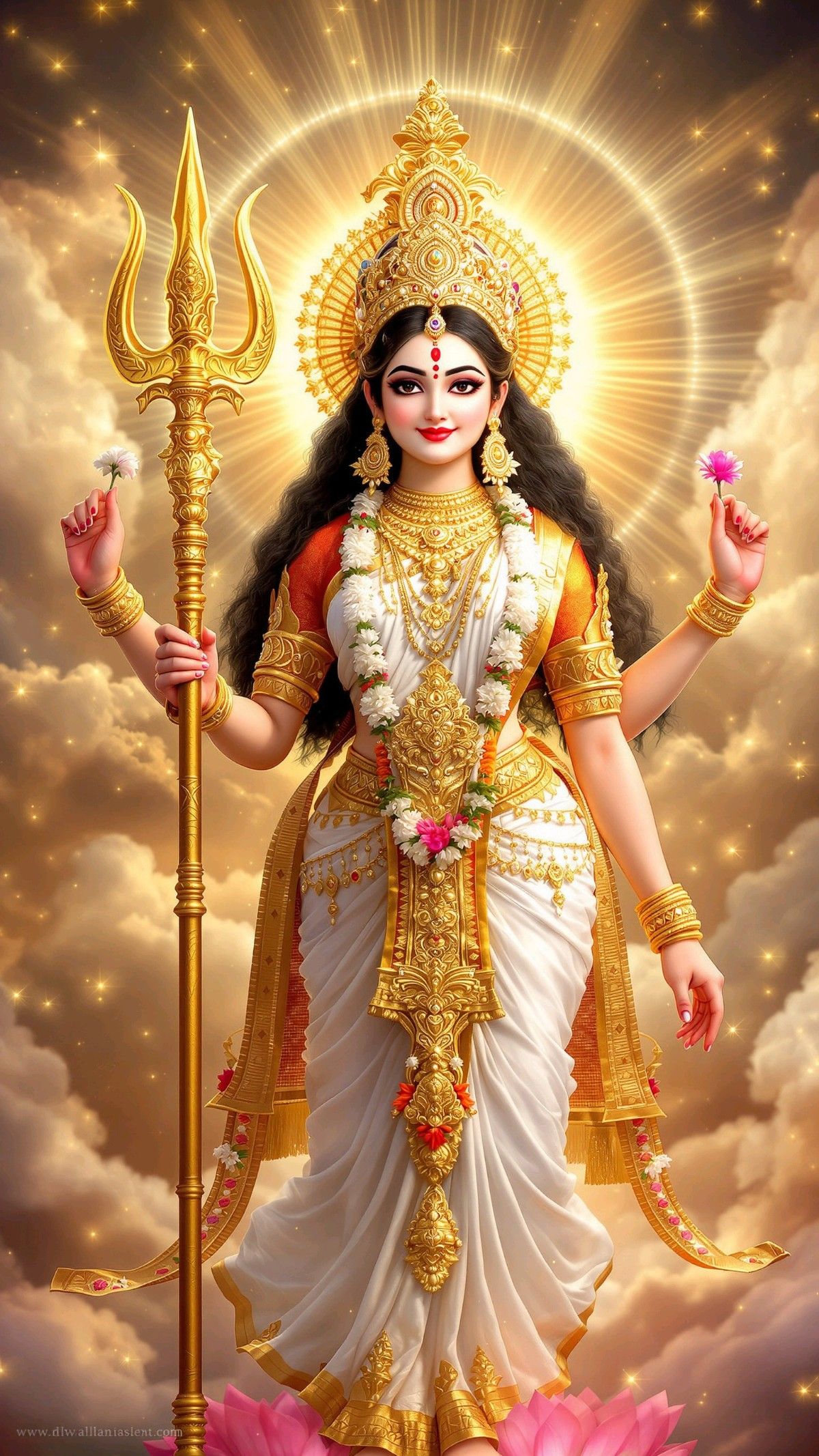 Radiant Parvati Maa with trident and lotus