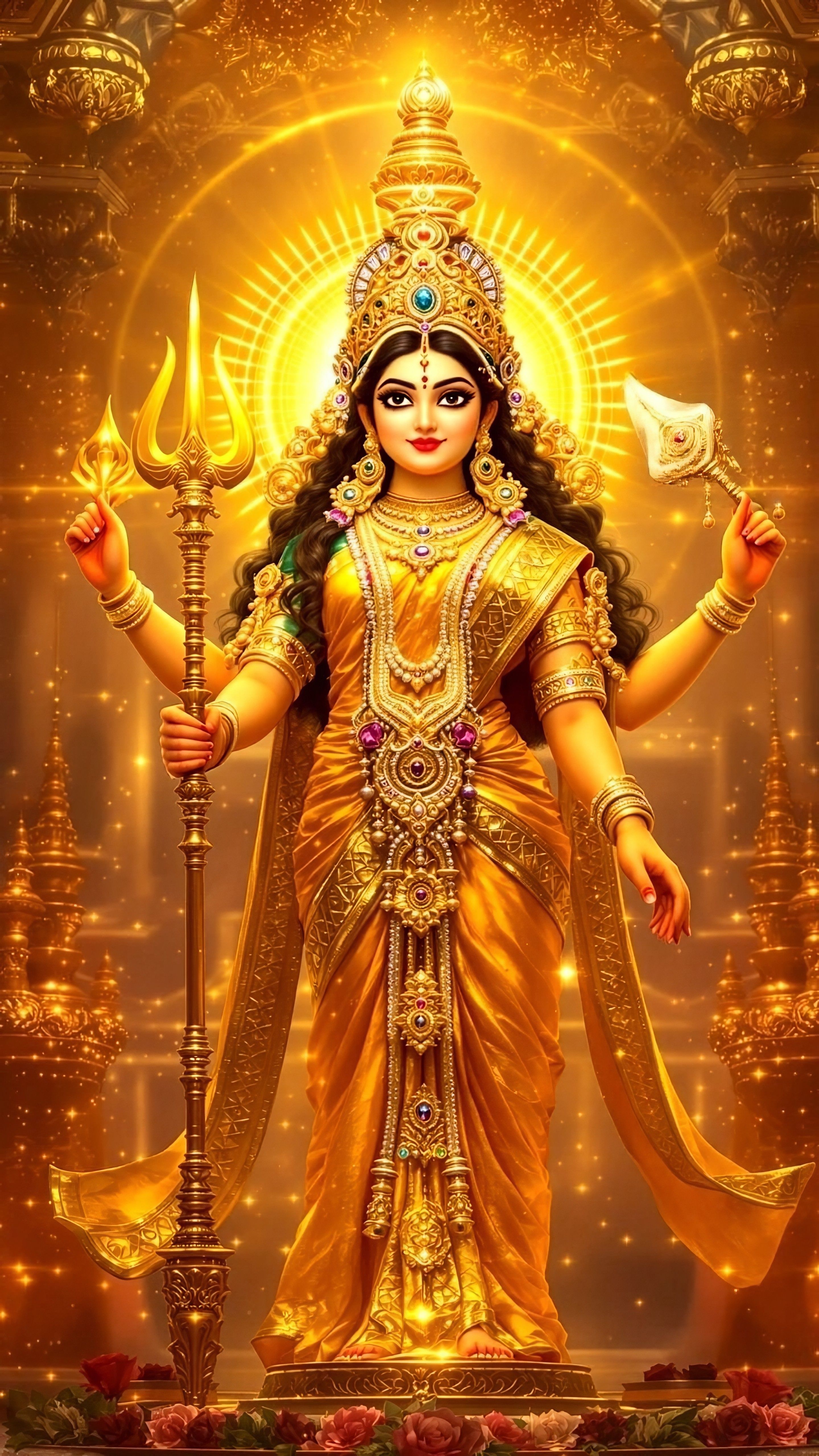 Goddess Parvati radiating golden light.