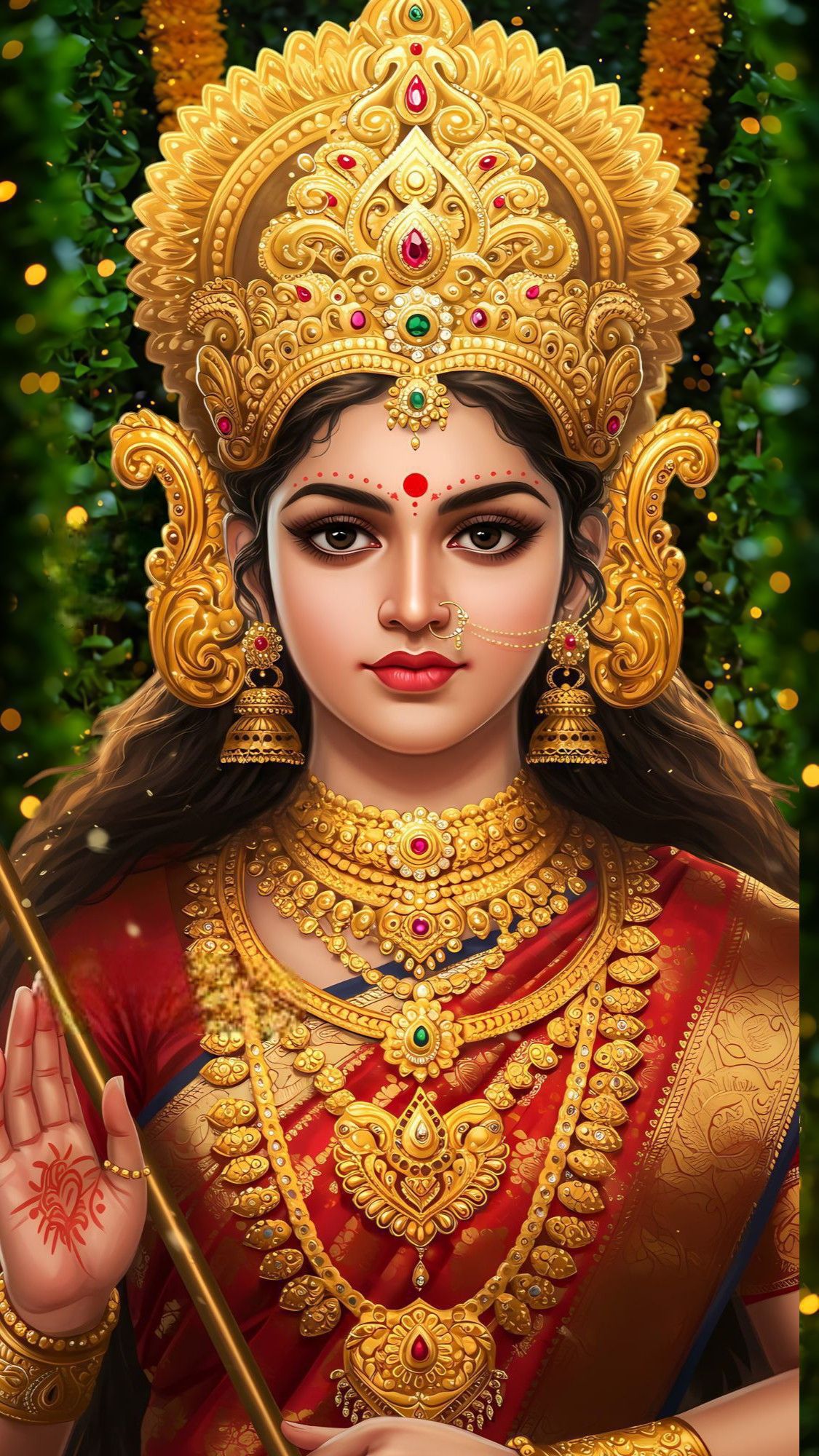 Divine Parvati Maa portrait, golden adornments