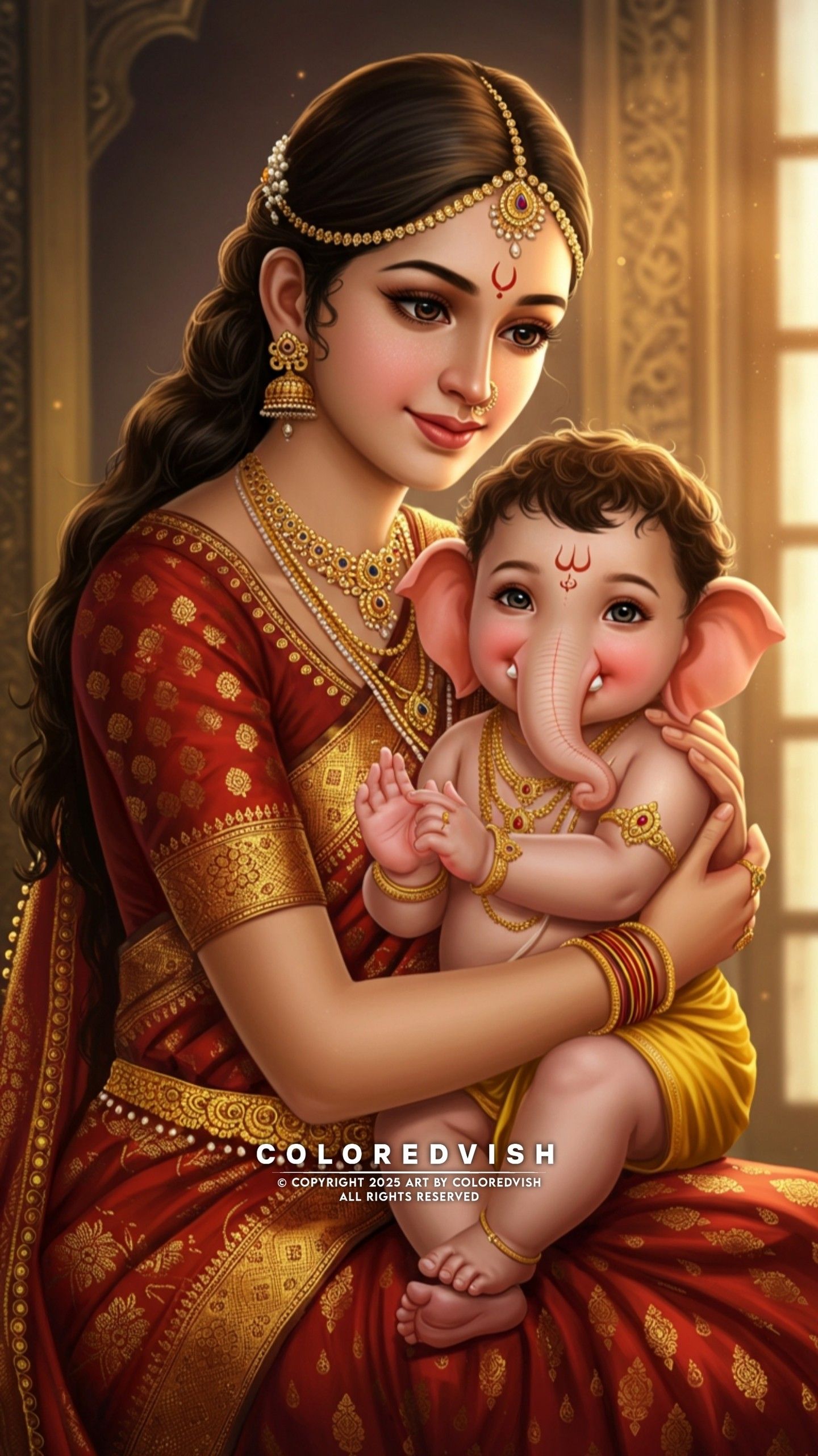 Parvati Maa holding baby Ganesha lovingly
