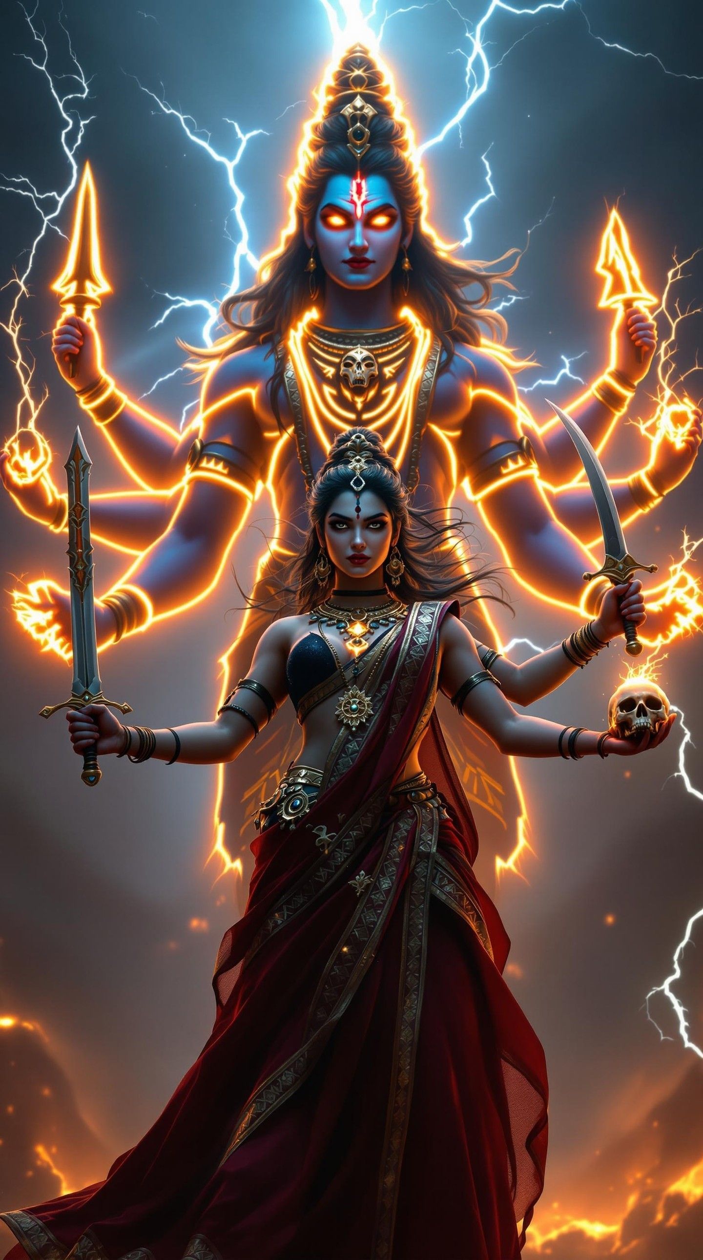 Fierce Parvati wielding divine weapons