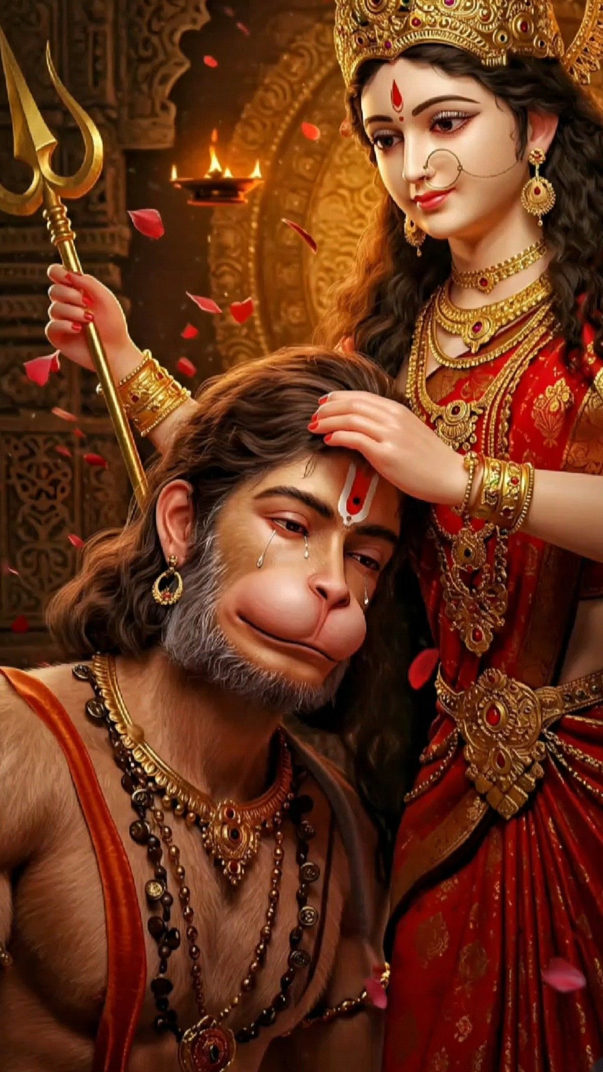 Parvati Maa blessing Hanuman, divine portrait.