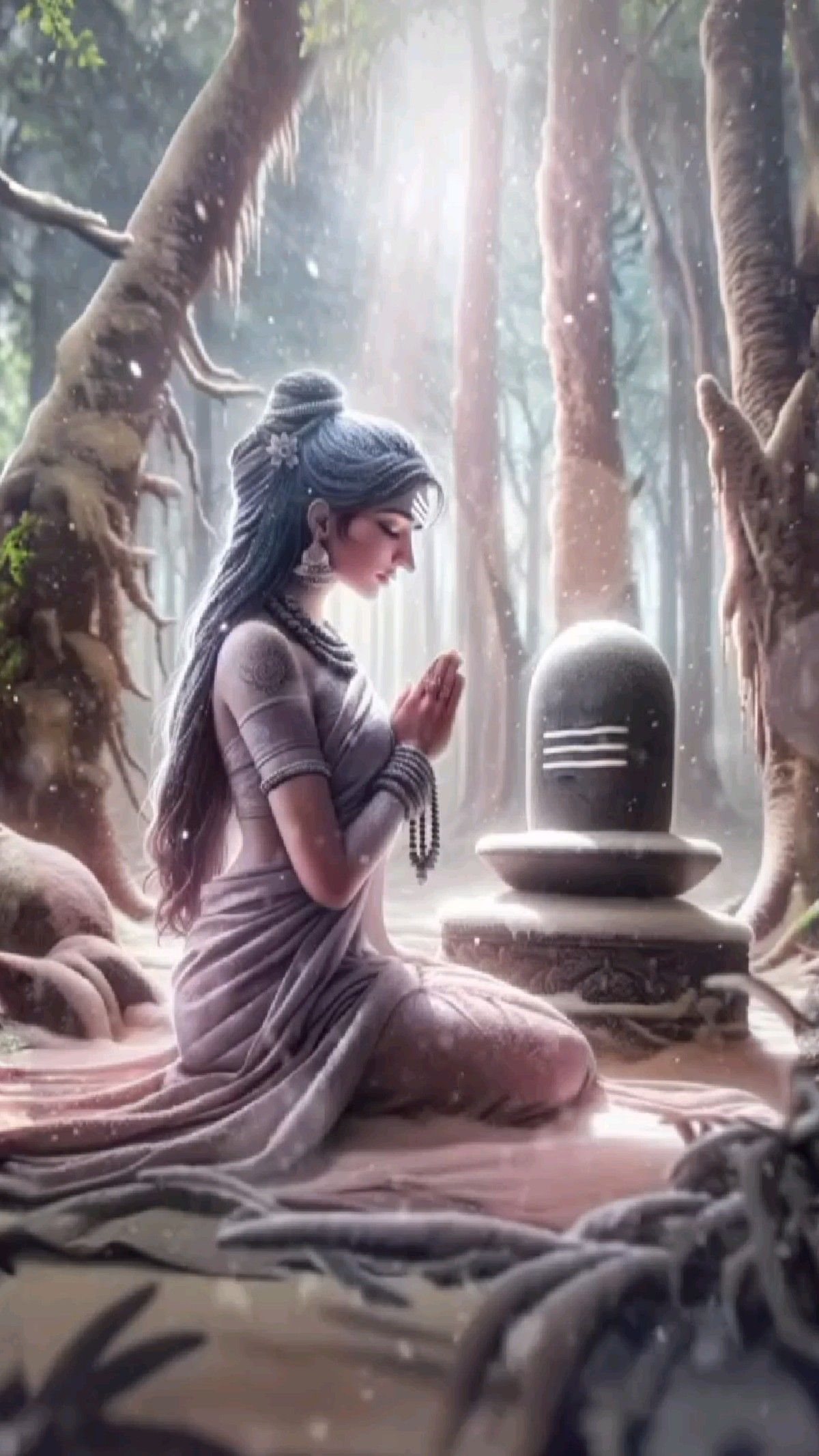 Parvati Maa praying in the forest.