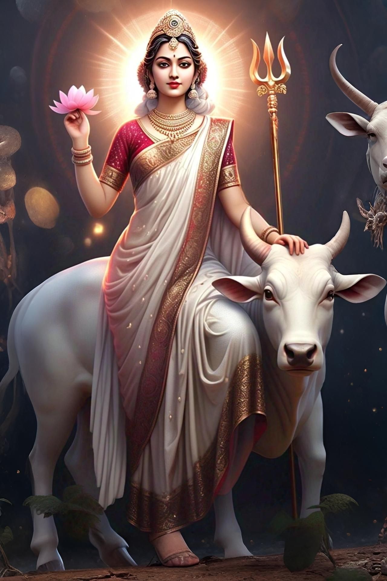 Parvati Maa riding a white bull