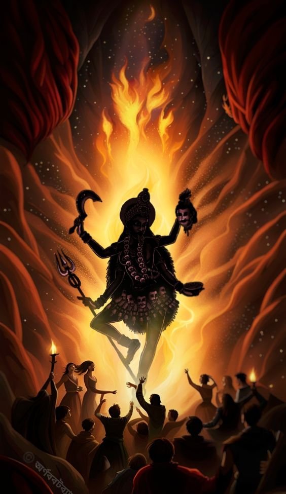 Devi Kali dances amidst flames