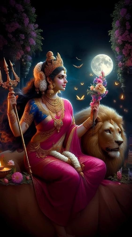 Parvati maa riding a lion, divine image.