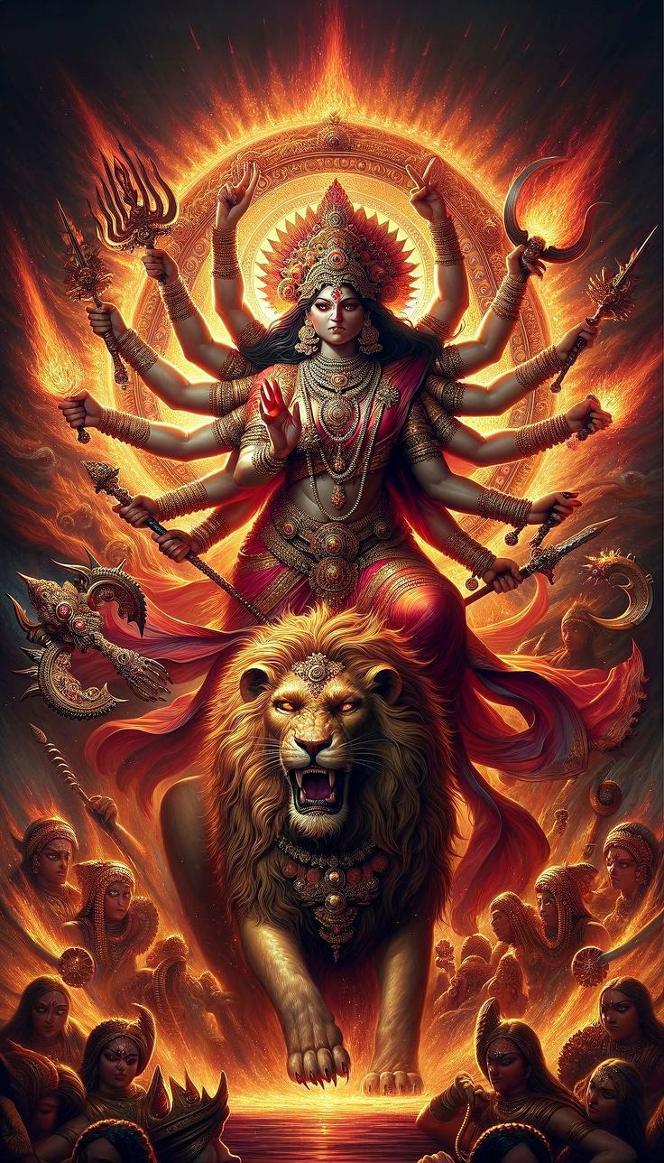 Powerful Durga Maa riding a lion