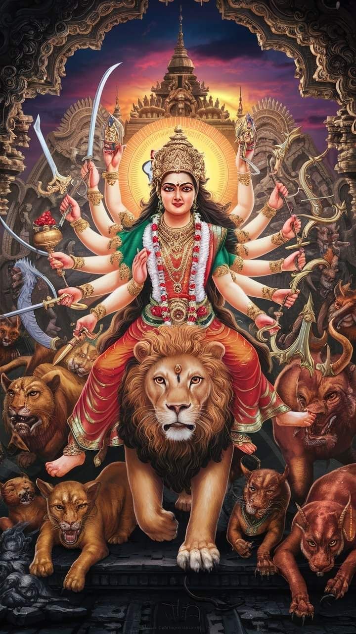 Durga Maa riding a lion, divine image