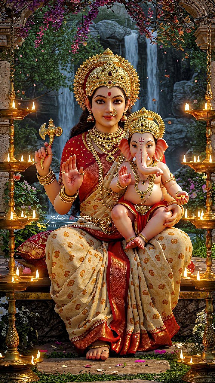 Parvati maa with baby Ganesha blessing