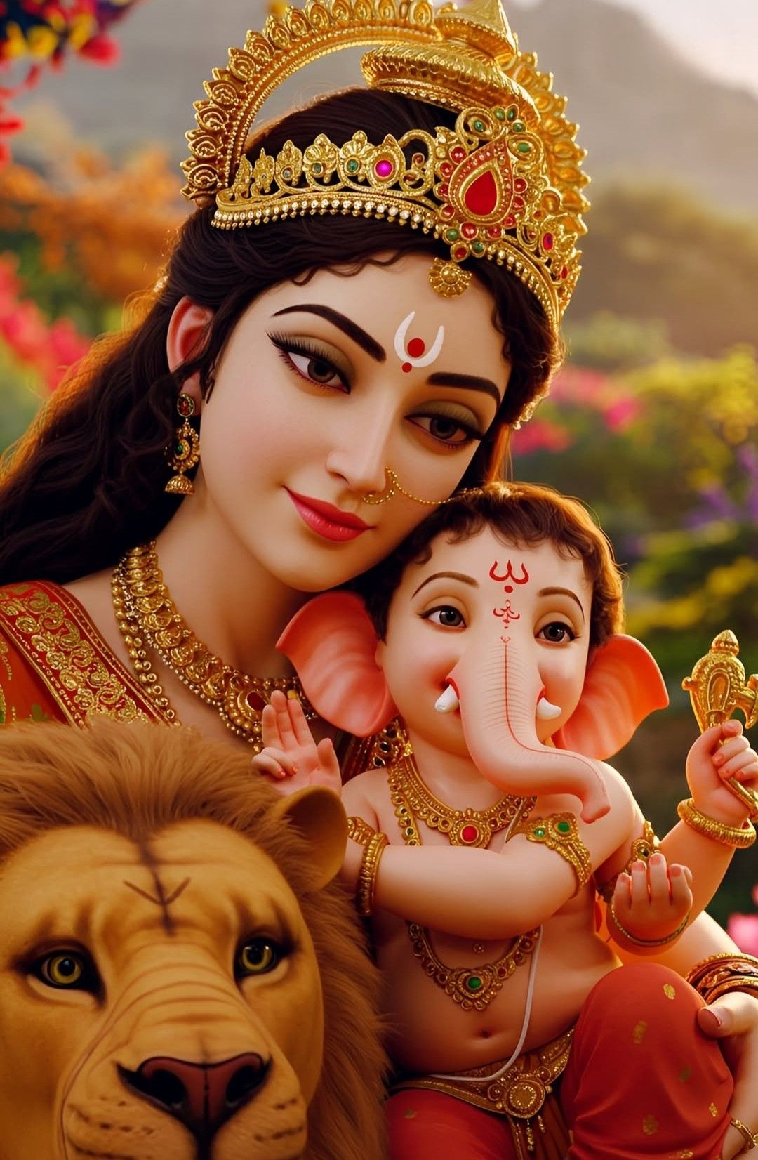 Parvati Maa with baby Ganesha portrait