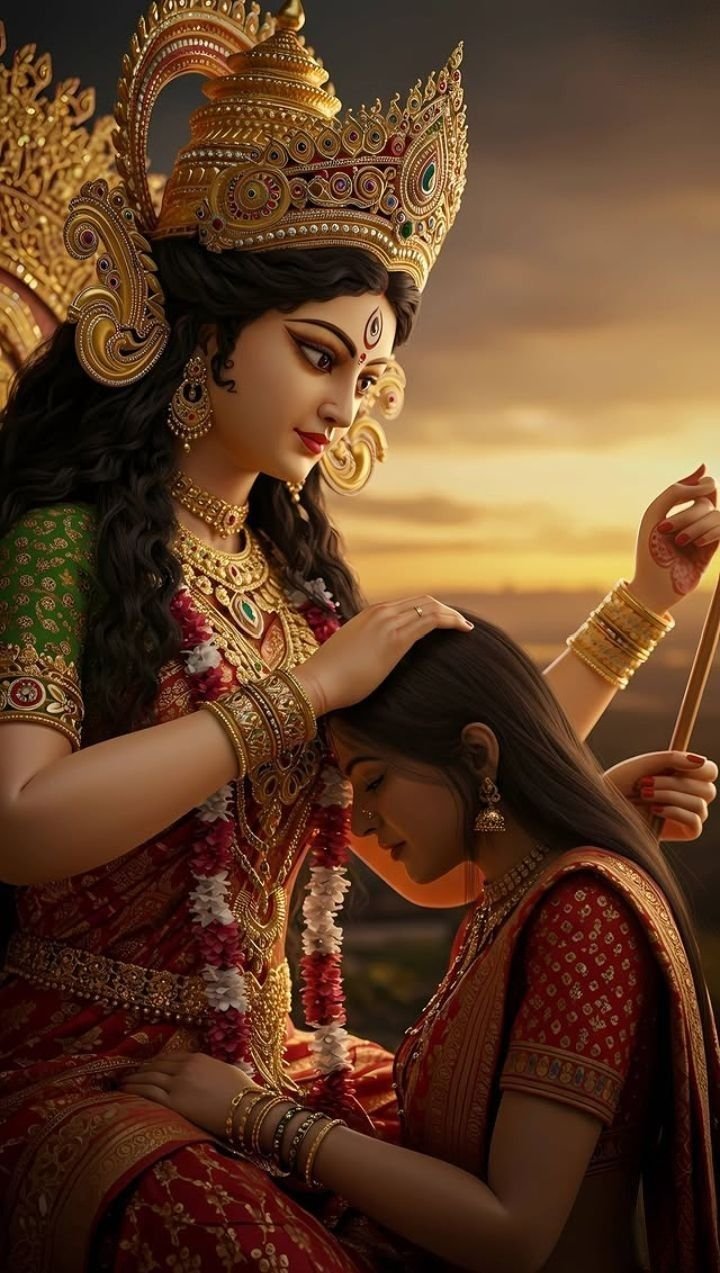 Parvati Maa with her child, golden glow