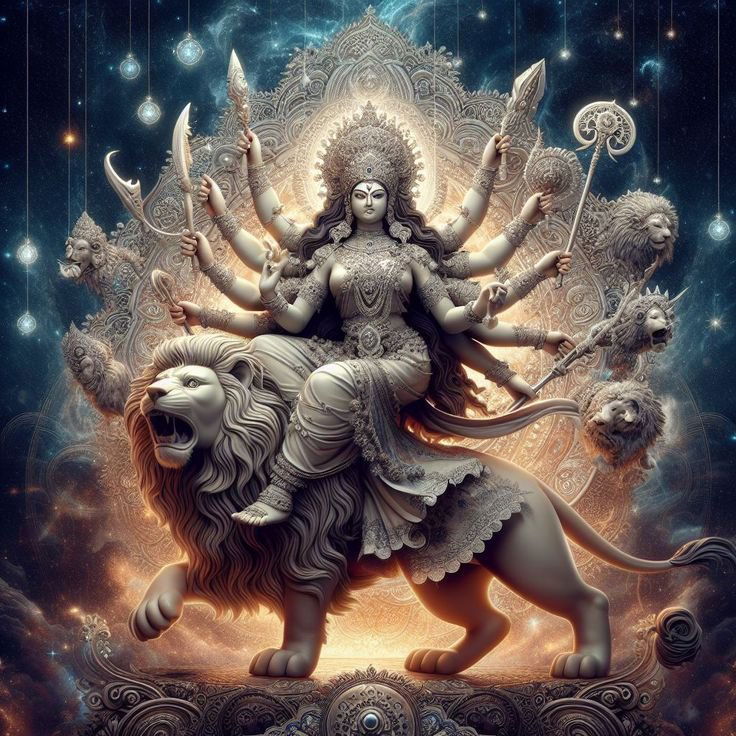 Goddess Durga riding a lion, divine power