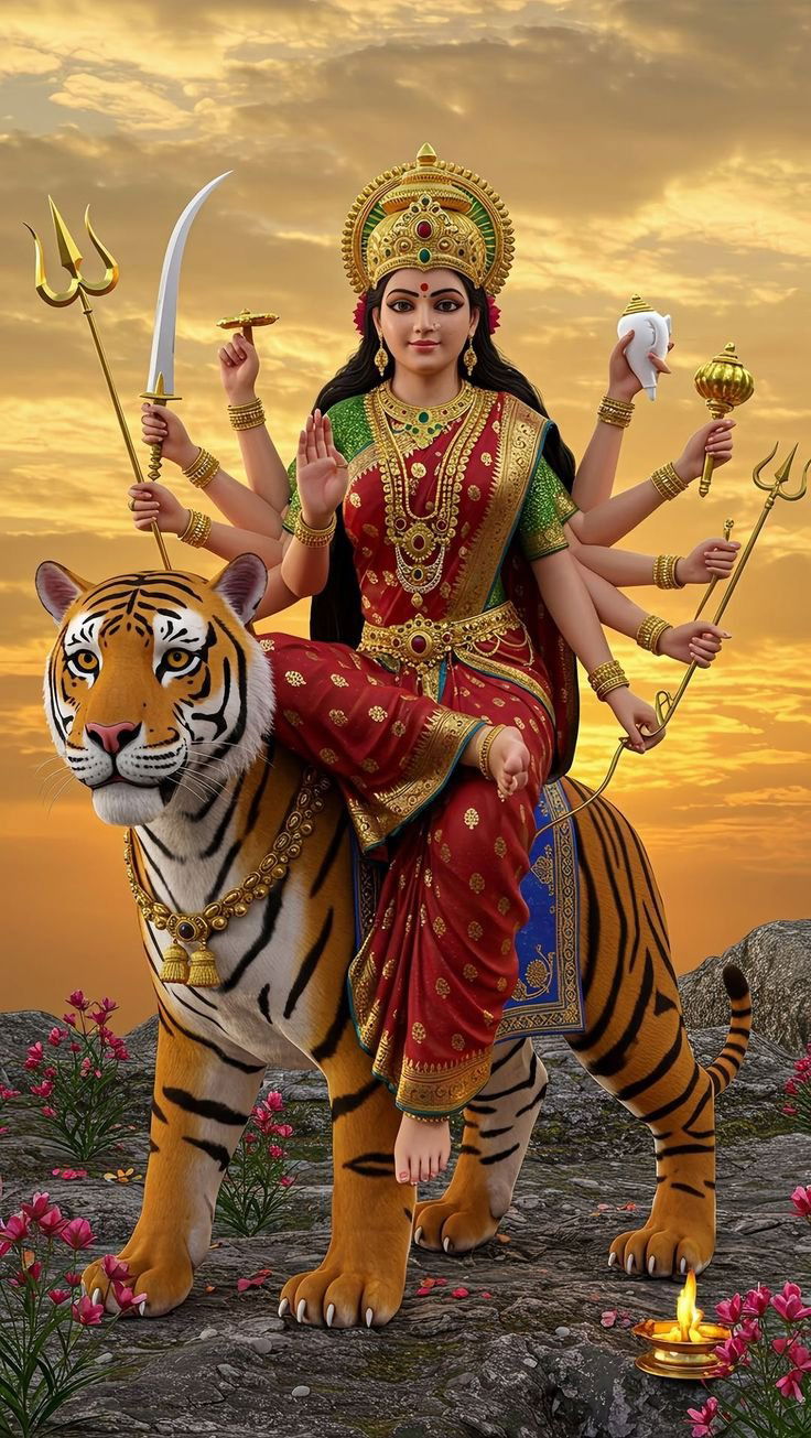Parvati Maa riding a majestic tiger