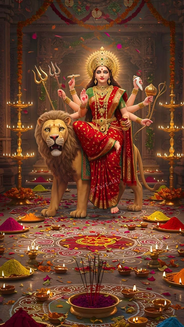 Parvati Maa seated on lion, divine