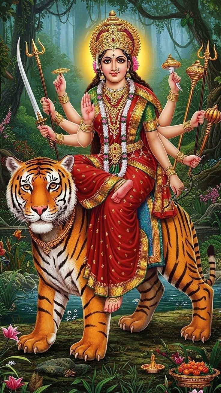 Parvati Maa riding a tiger, divine.
