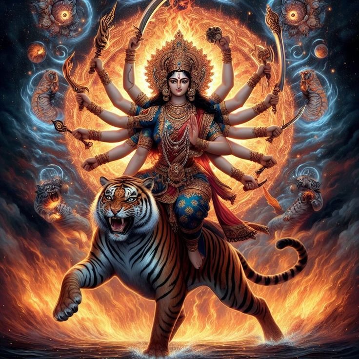 Durga Maa riding a tiger, divine power
