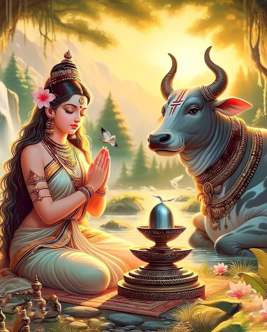 Parvati Maa with Nandi, serene devotion