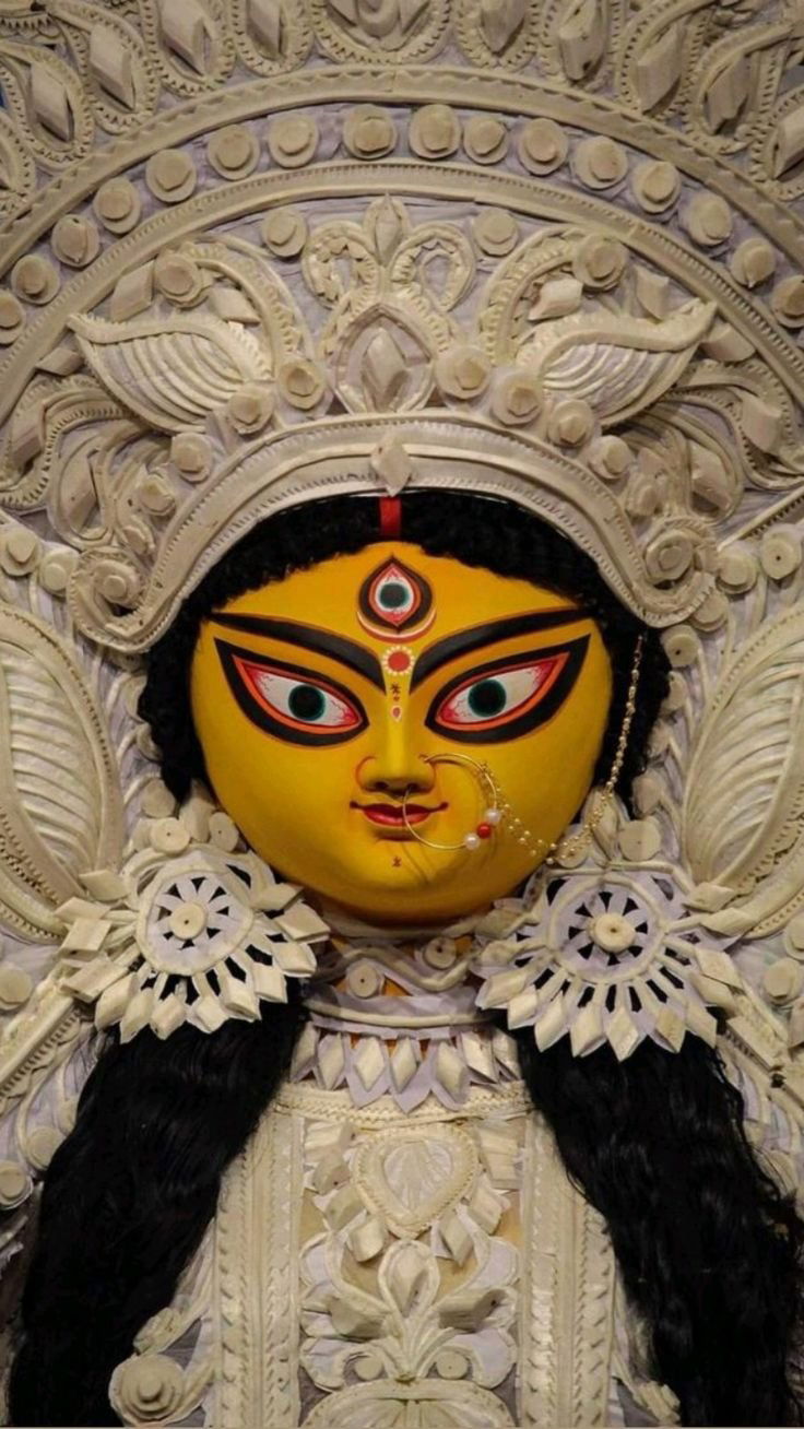 Close-up of Goddess Durga\'s radiant face